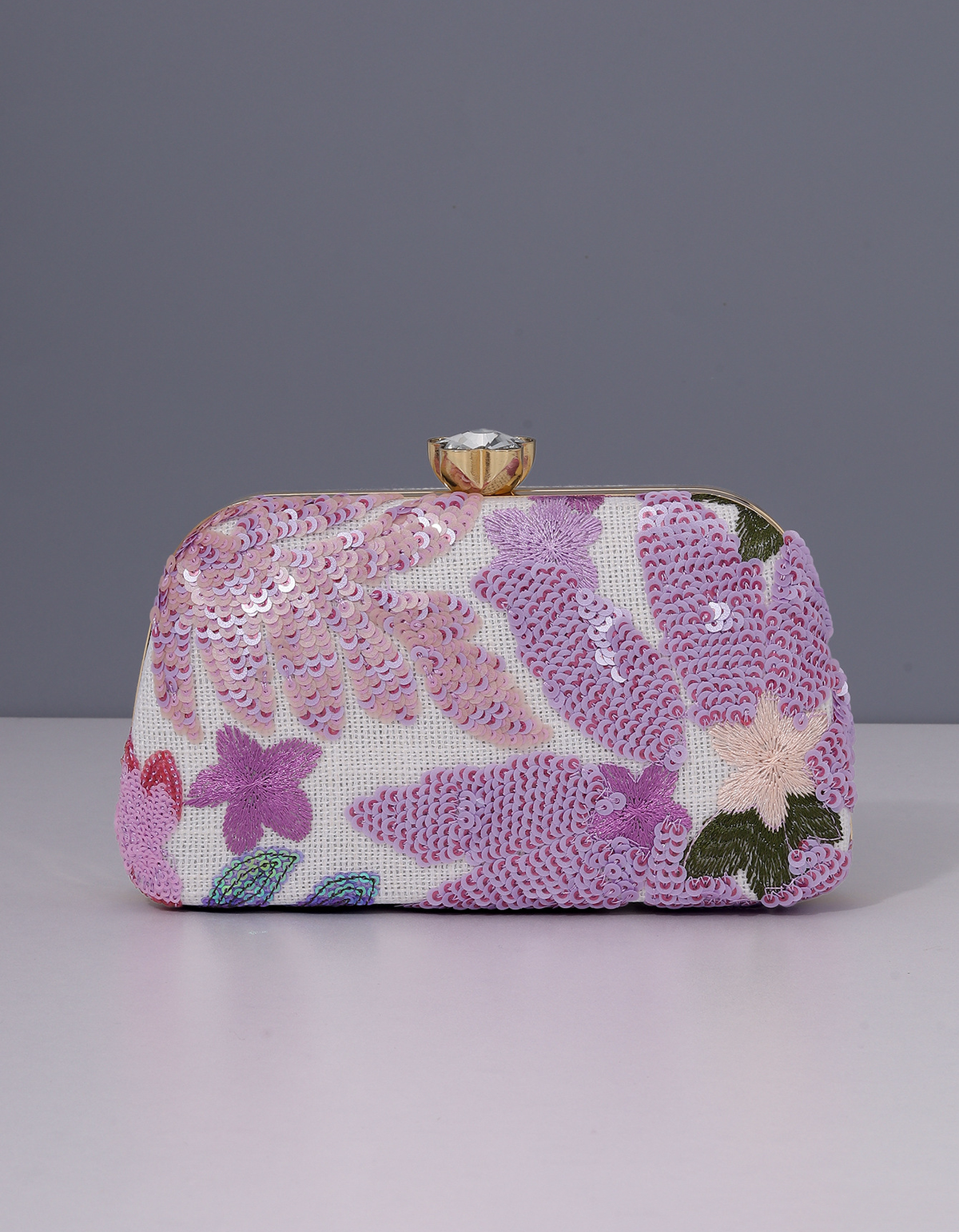 Champagne Floral Sequin Embroidered Evening Clutch Bag for Women Formal Party Dress