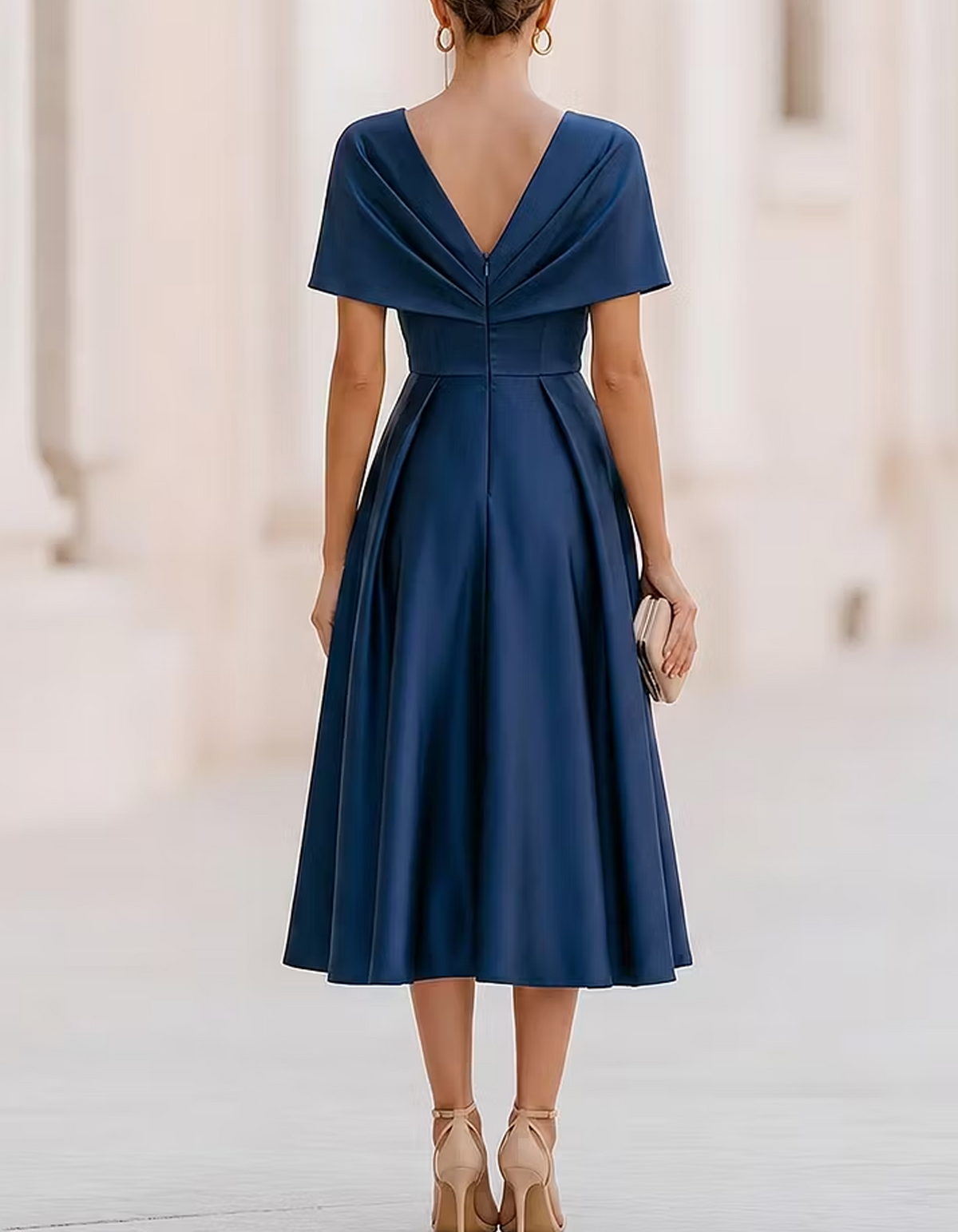 Twisted Draped V-Neck Satin Midi Dress