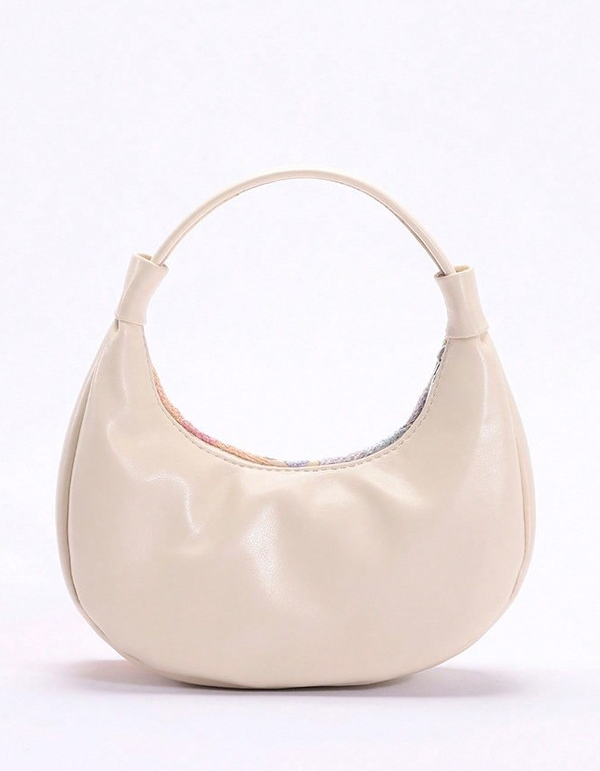 Women's Apricot Lace Embroidery 3D Floral Crescent Handbag for Evening Dress