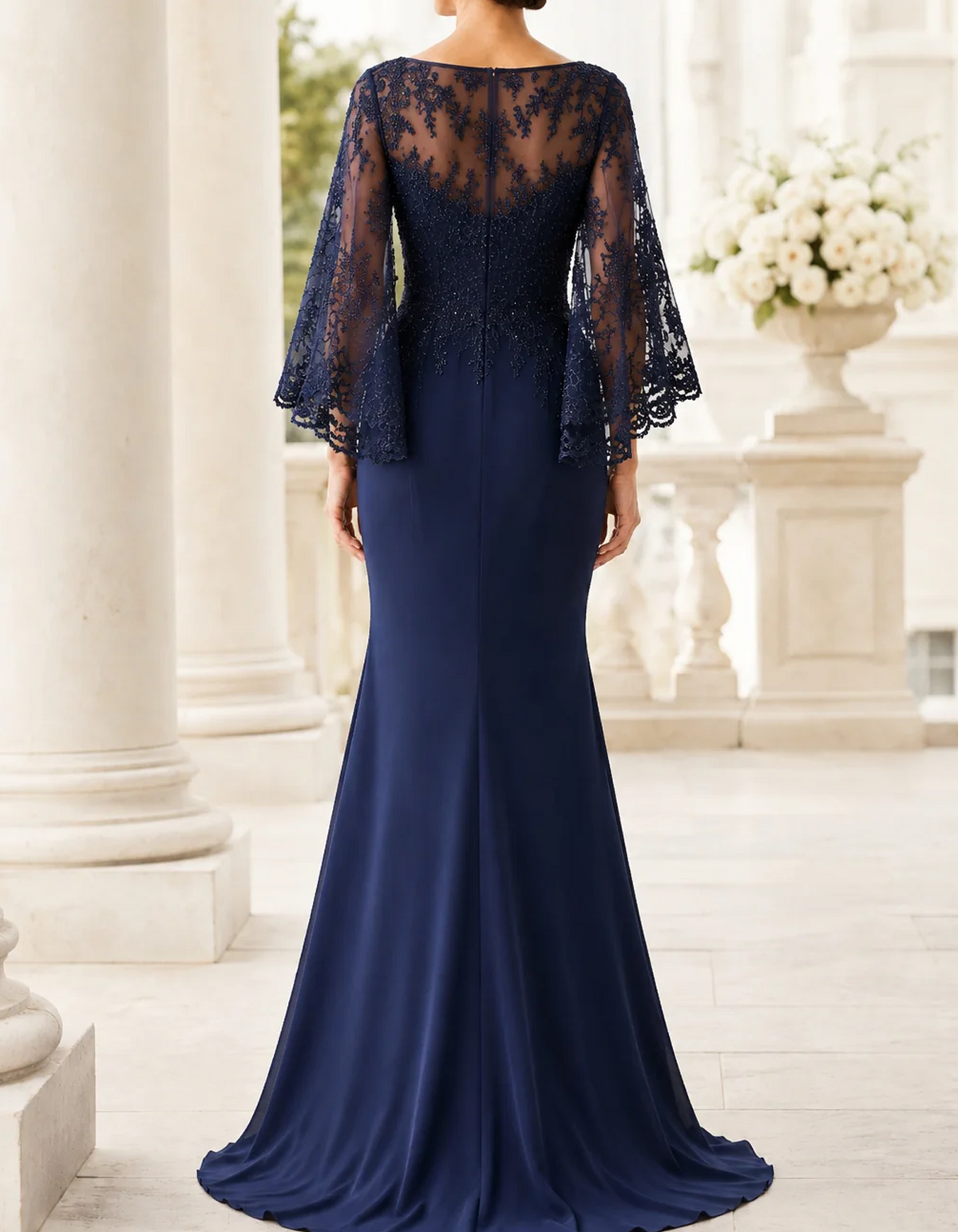 Boat Neck Lace Cape Sleeve Maxi Dress