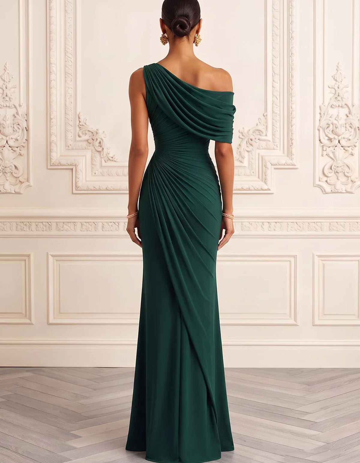 Asymmetrical One Shoulder Ruched Slim Fit Maxi Dress