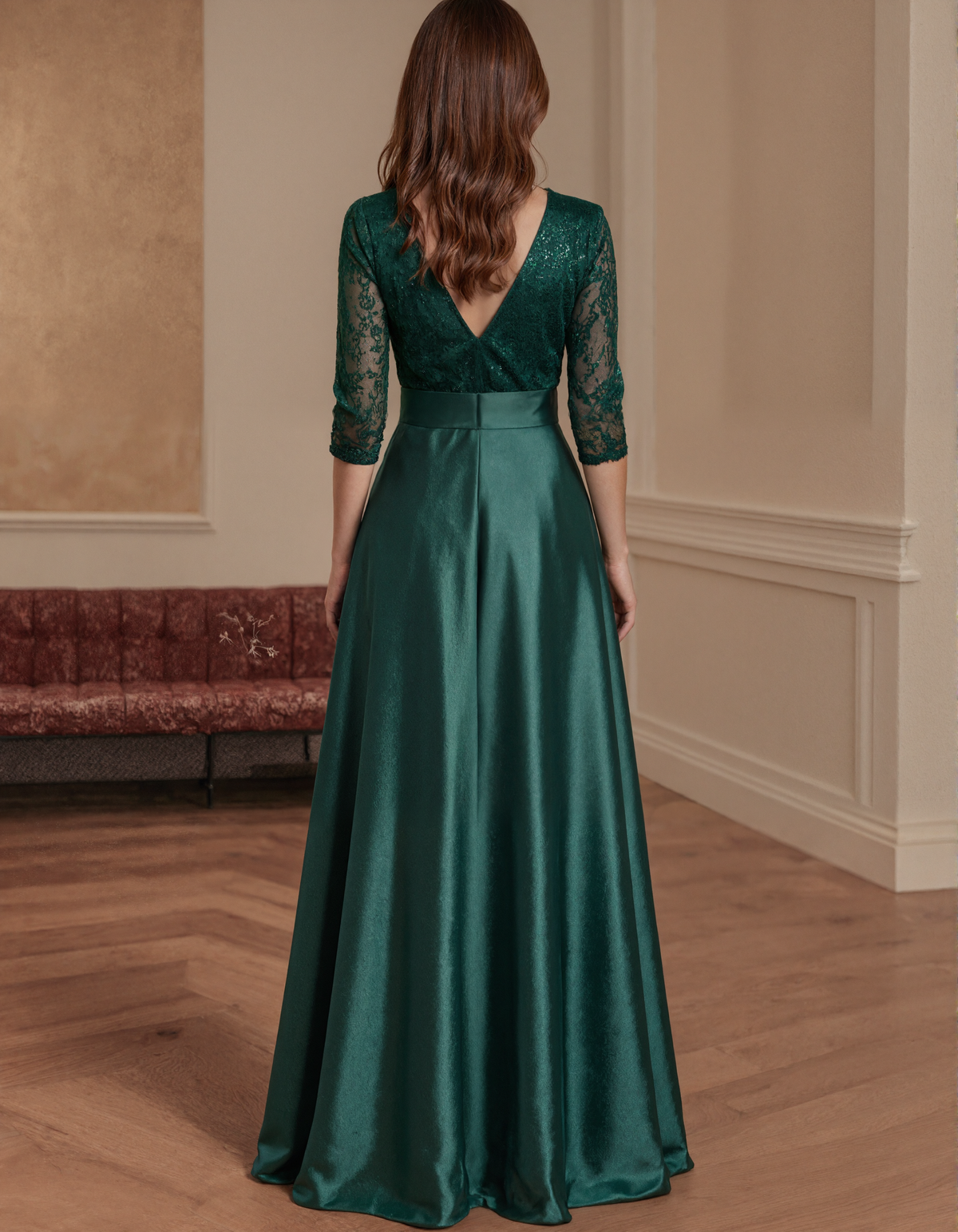 Green A-line Sequin Lace Maxi Dress