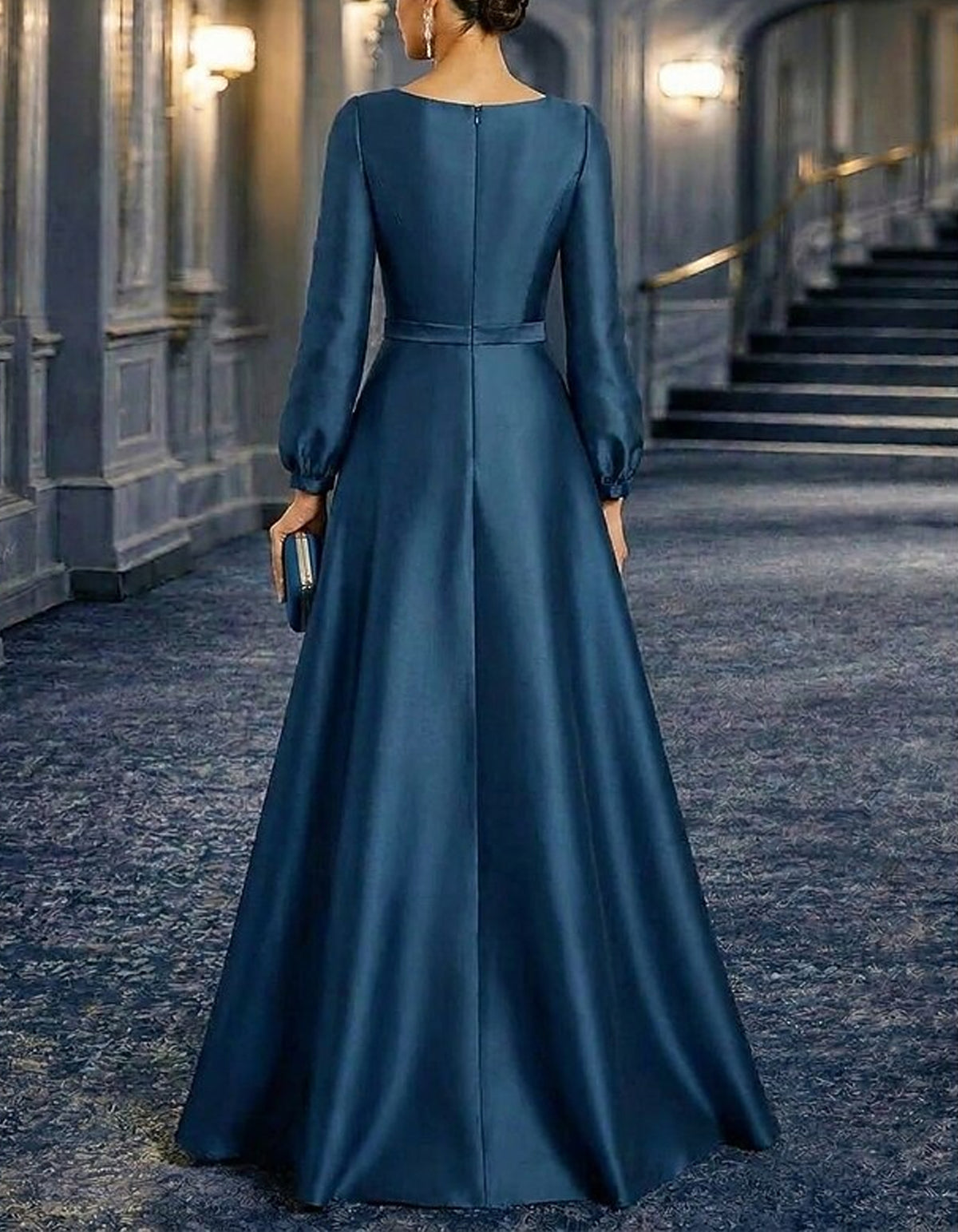 Solid Color Satin V-Neck With Sequins Maxi Dress