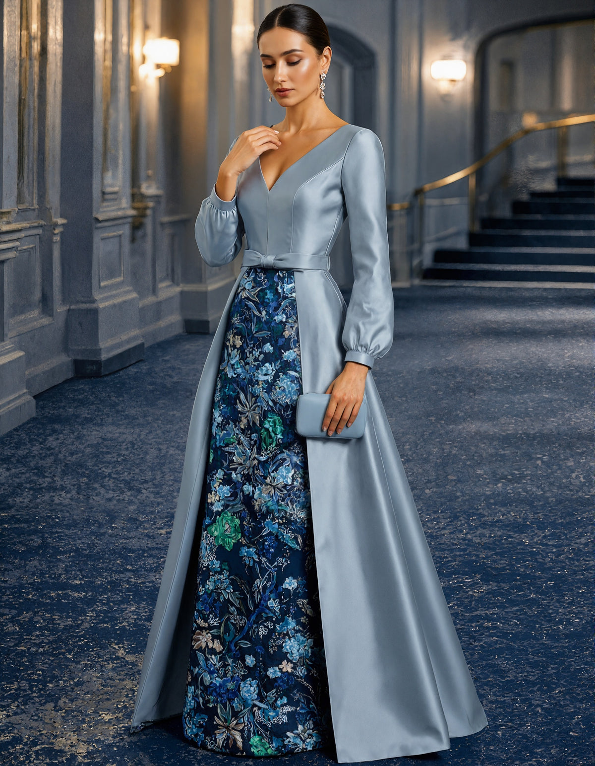 Solid Color Satin V-Neck With Sequins Maxi Dress