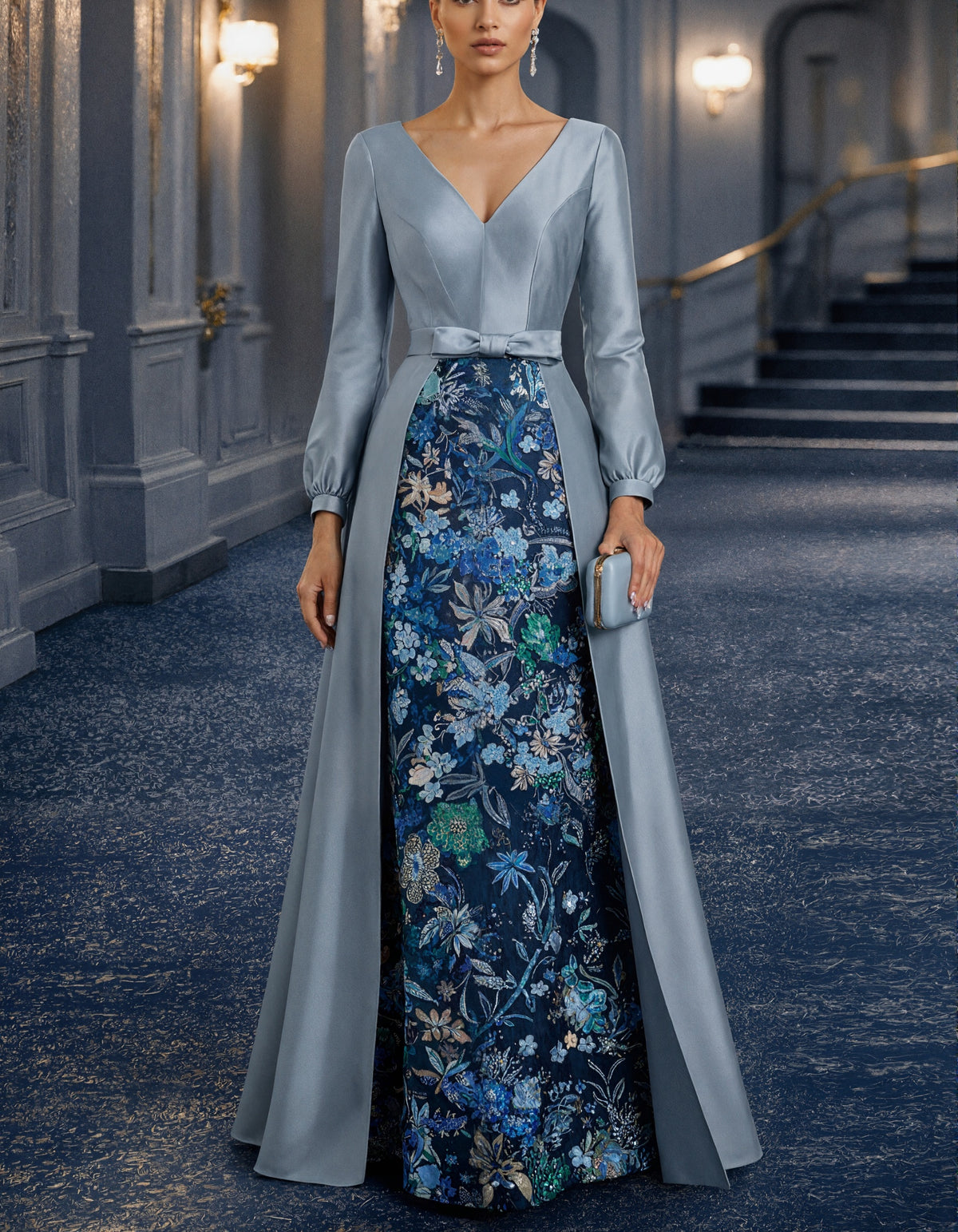 Solid Color Satin V-Neck With Sequins Maxi Dress