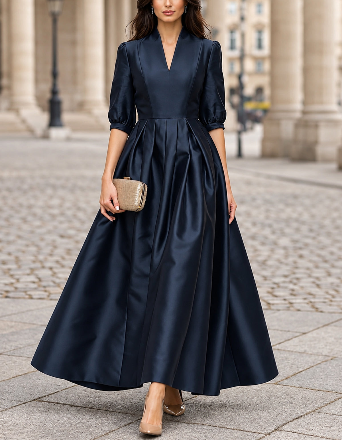 Solid Color Satin V-Neck Maxi Dress