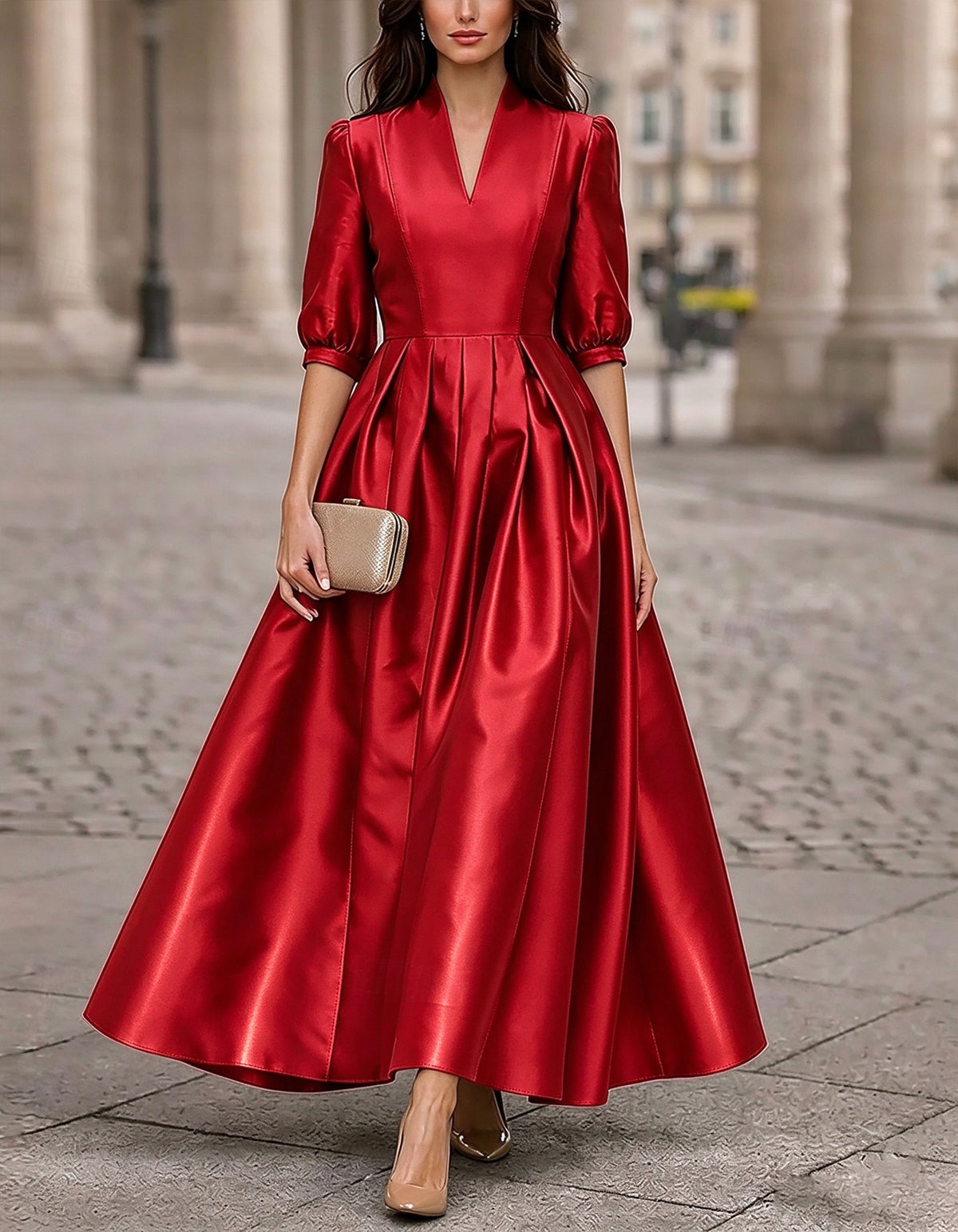 Solid Color Satin V-Neck Maxi Dress