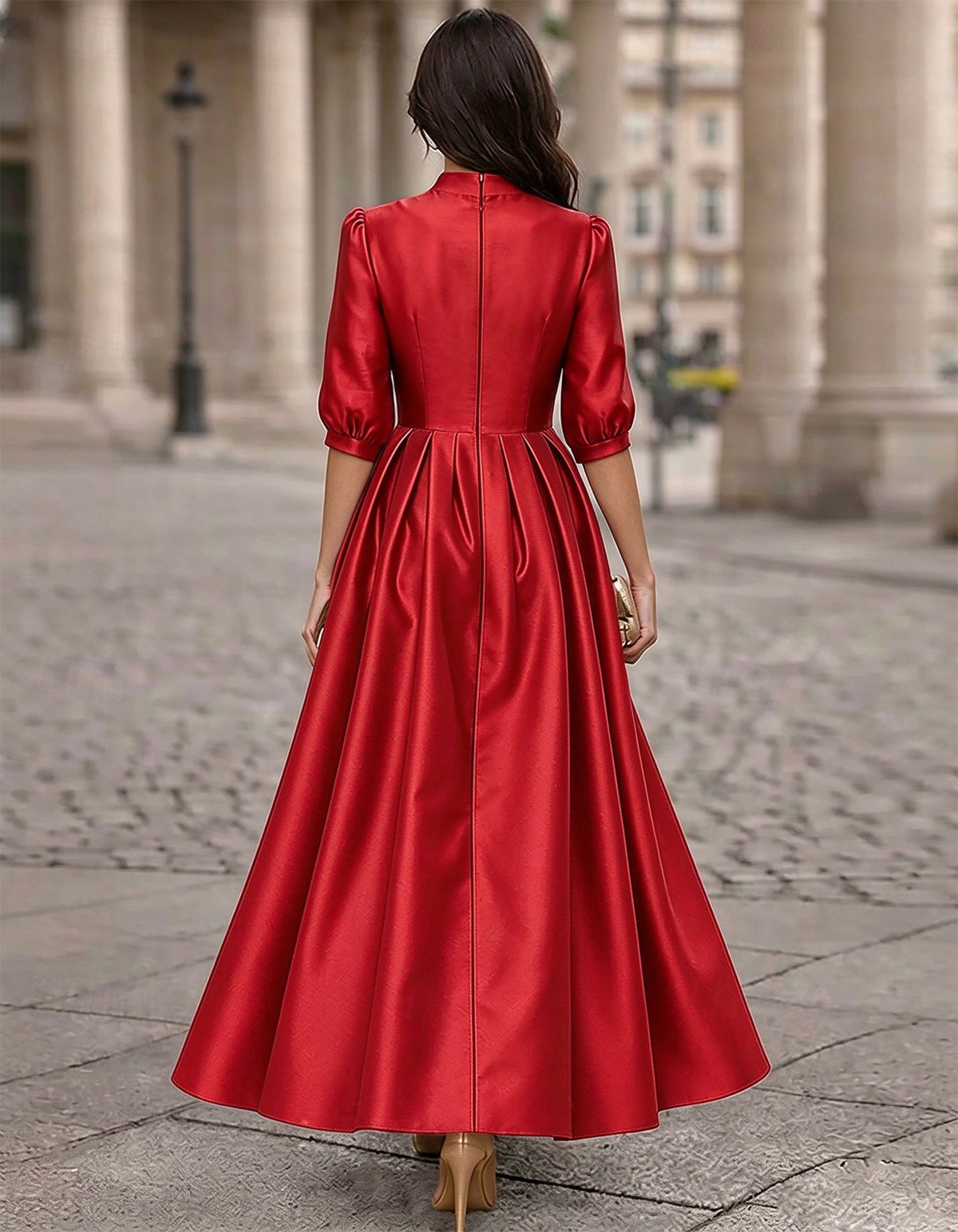 Solid Color Satin V-Neck Maxi Dress