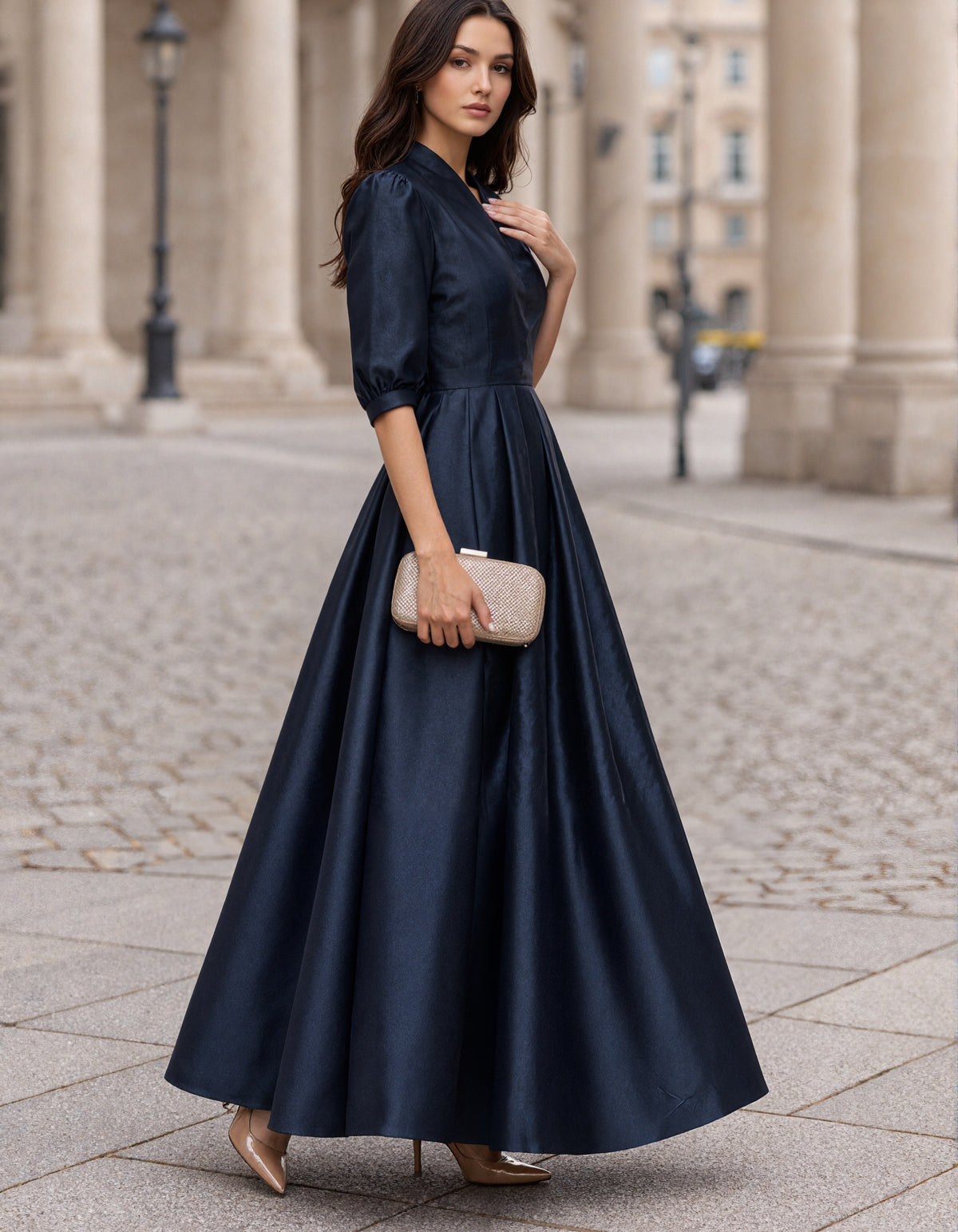 Solid Color Satin V-Neck Maxi Dress