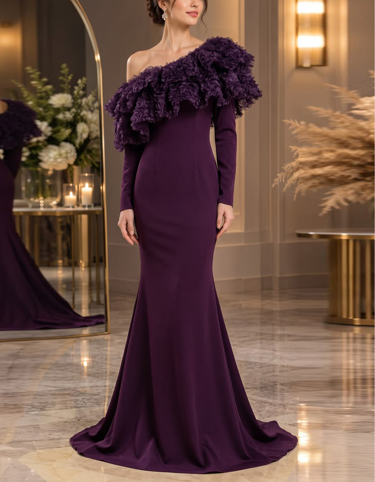 Deep Purple One Shoulder Mermaid  Maxi Dress