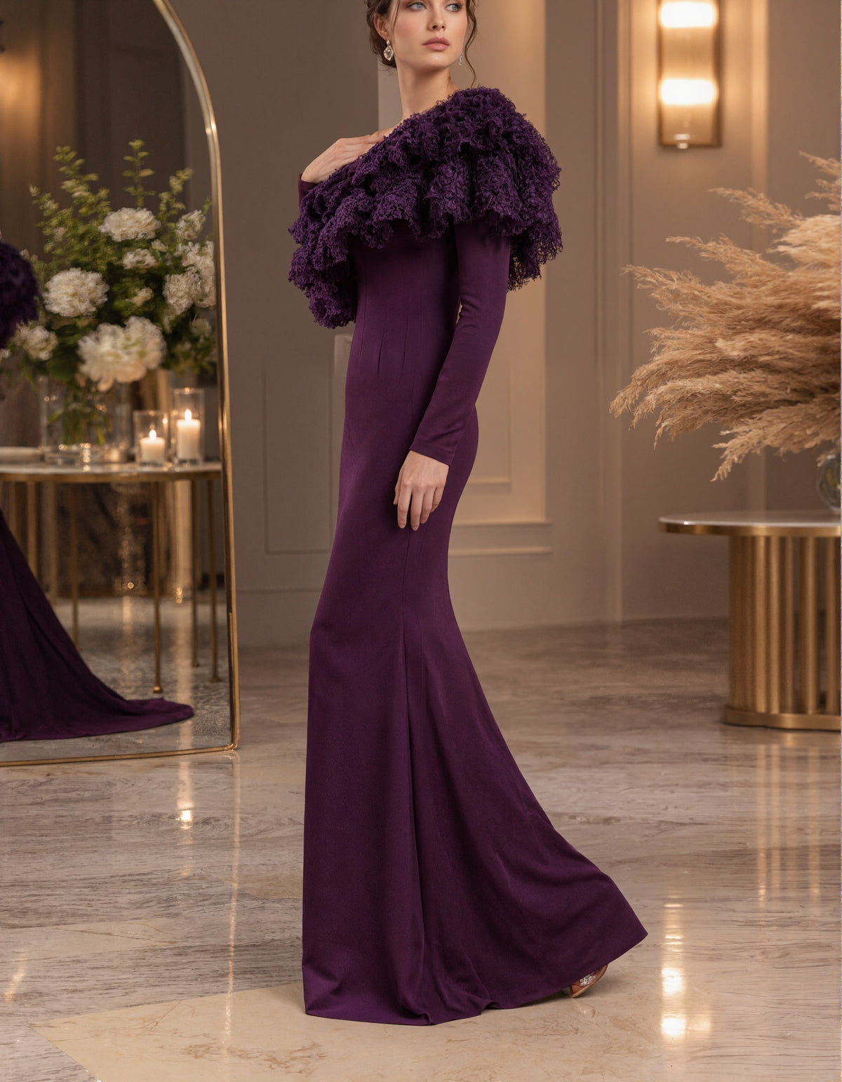 Deep Purple One Shoulder Mermaid  Maxi Dress