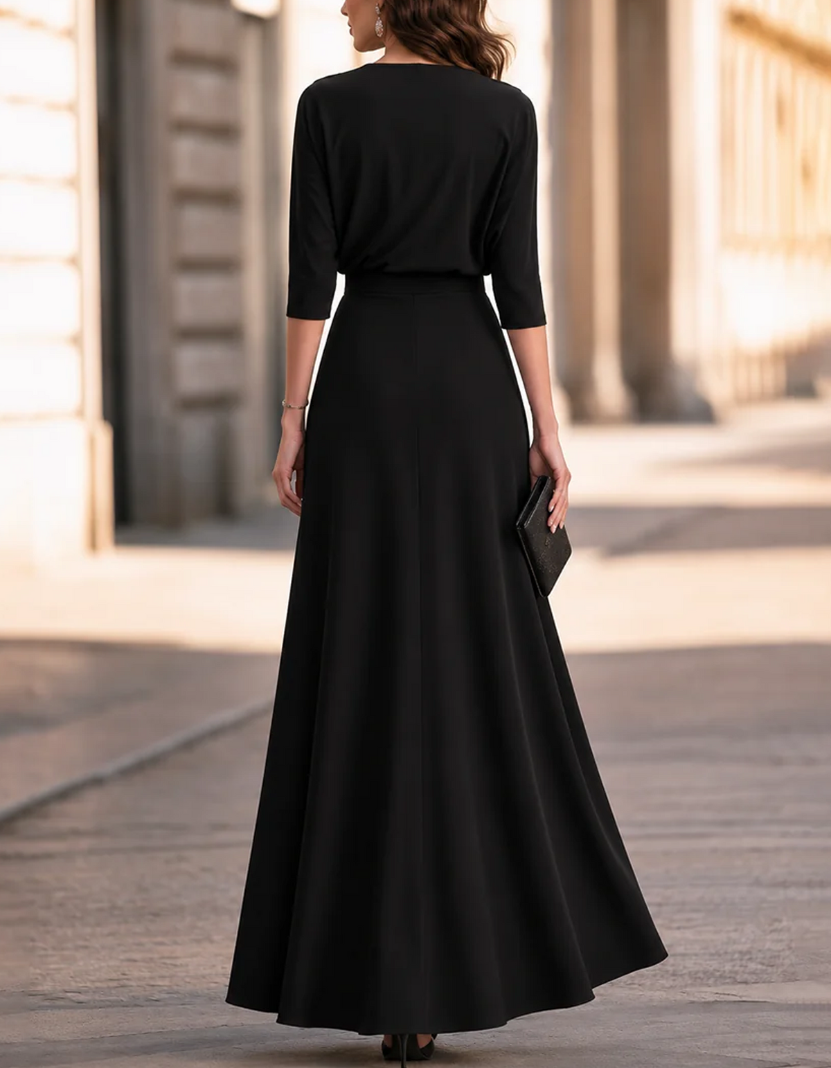 Black Asymmetrical Draped A-Line Maxi Dress