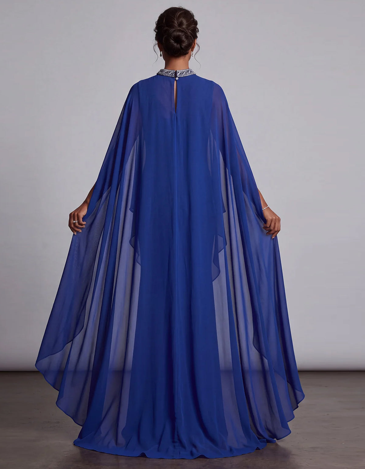 Royal Blue Chiffon Cape Style Maxi Dress