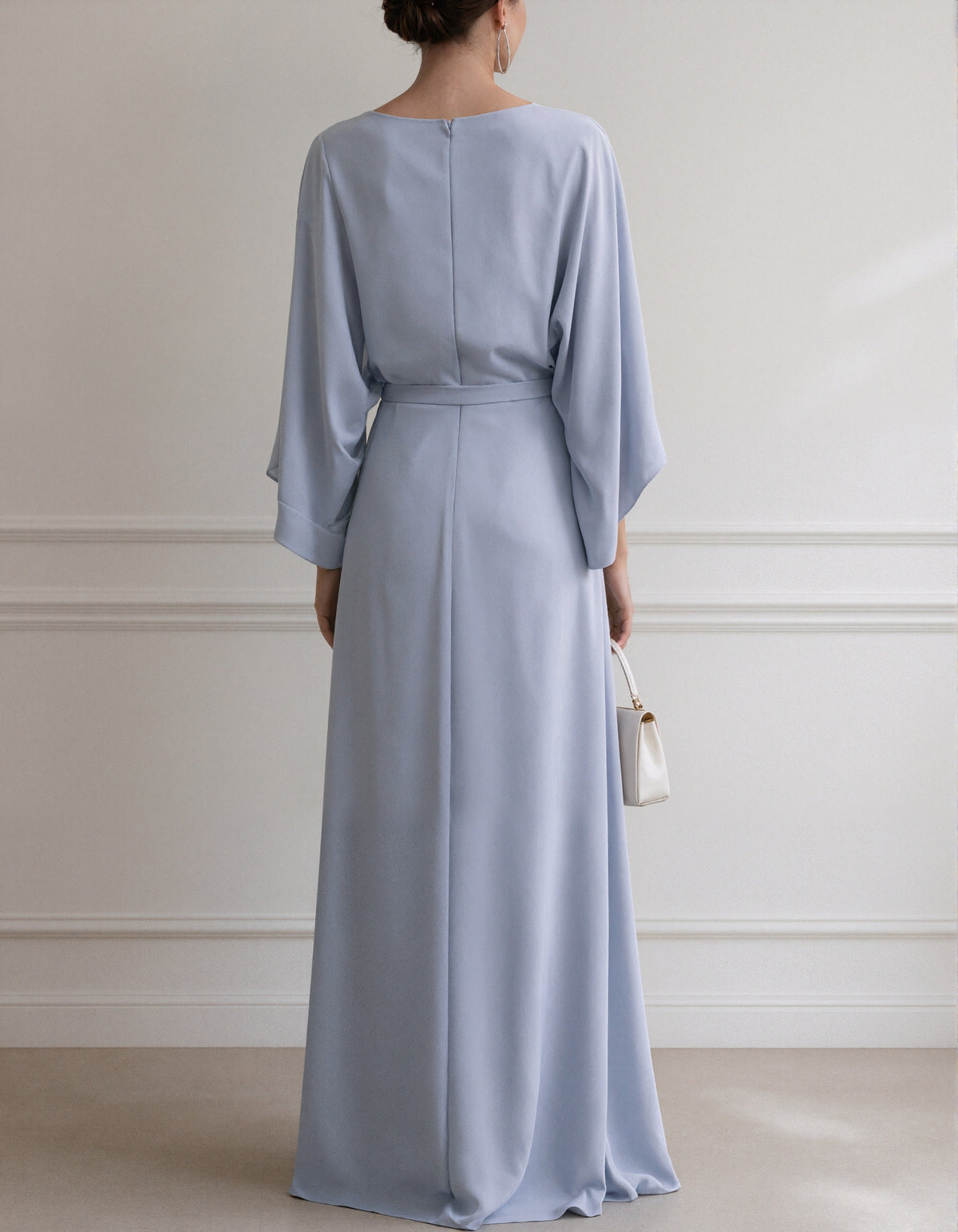 Solid Color Boat Neck Batwing Sleeves Maxi Dress