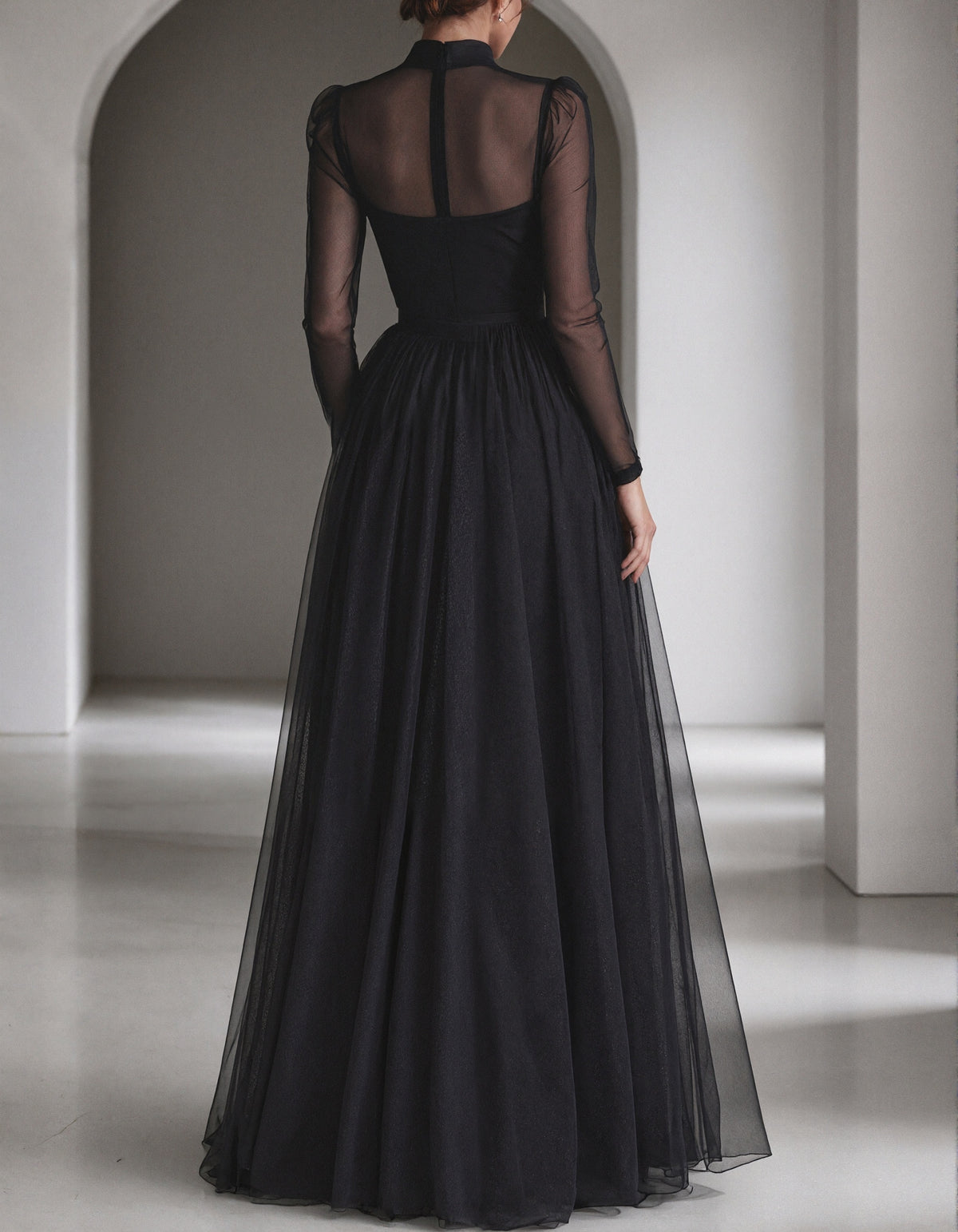 Black Sheer Tulle A-line Maxi Dress