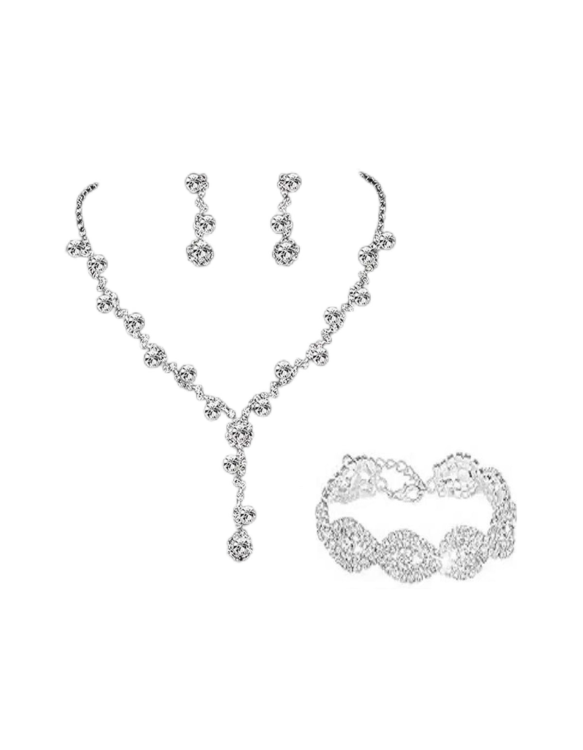 Rhinestone Cup Chain Necklace And Earrings & Bracelet 3-Piece Set