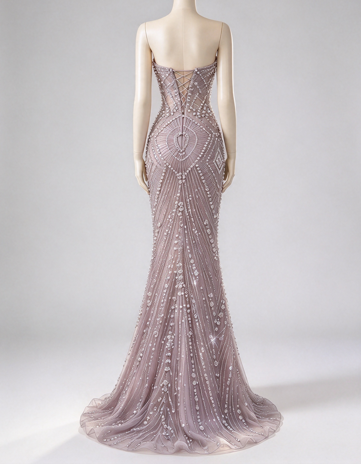Dusty Purple Strapless Heavy Beaded Mermaid Evening Maxi Dress
