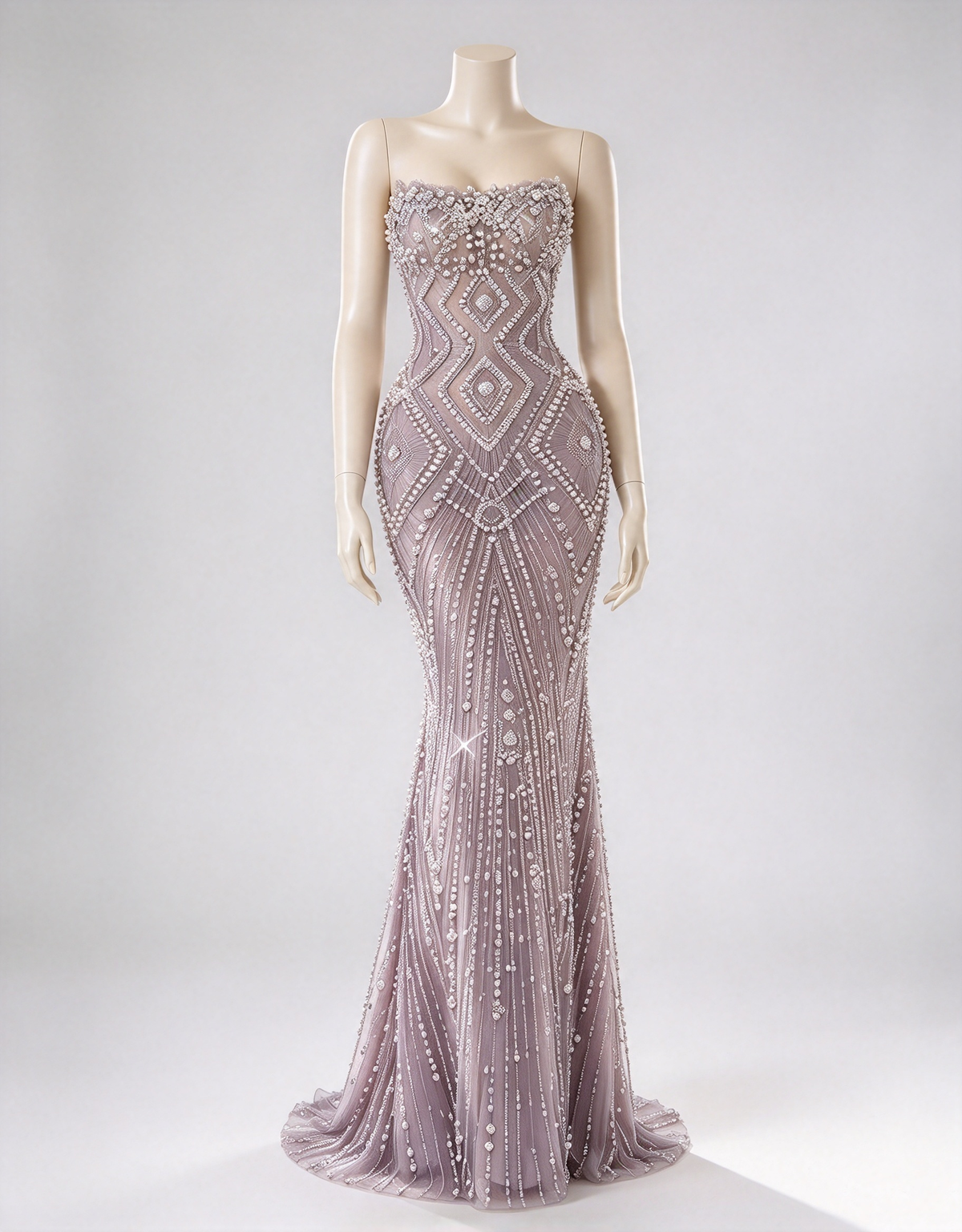 Dusty Purple Strapless Heavy Beaded Mermaid Evening Maxi Dress