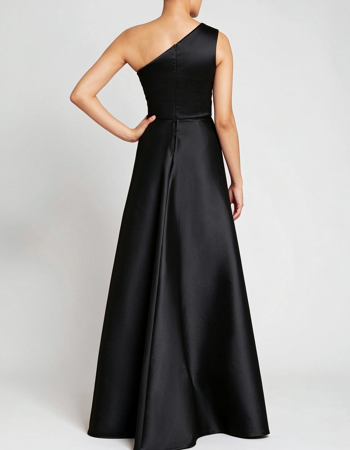 Draped One Shoulder Satin Mermaid Evening Maxi Dress