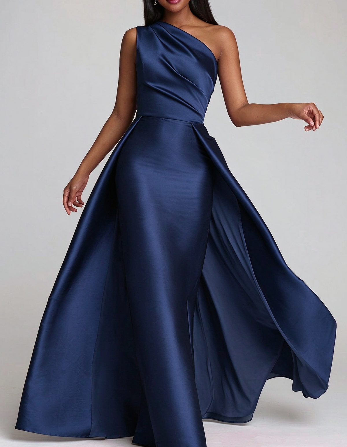 Draped One Shoulder Satin Mermaid Evening Maxi Dress