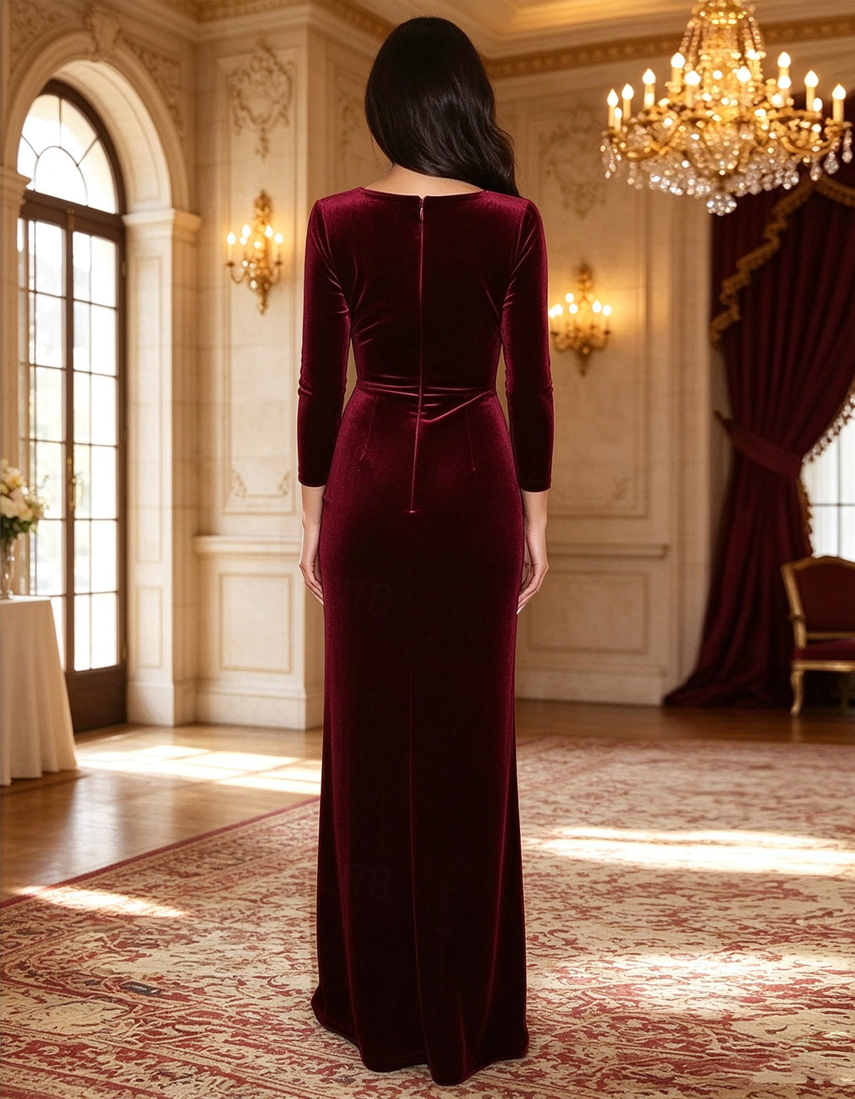 Solid Color Velvet V-neck Mermaid Style Maxi Dress