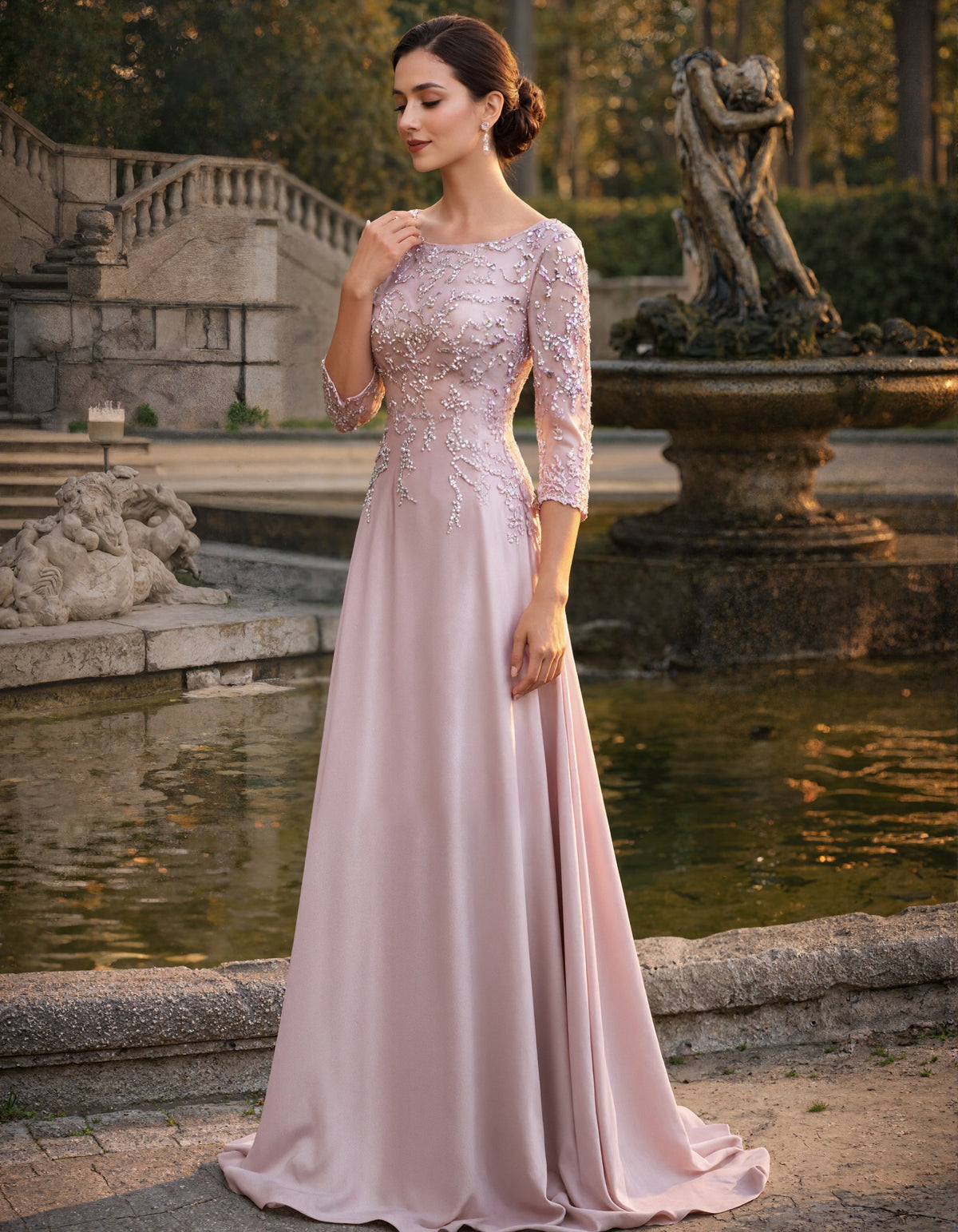 Solid Color Long Sleeve V-Neck With Sequins Maxi Dress