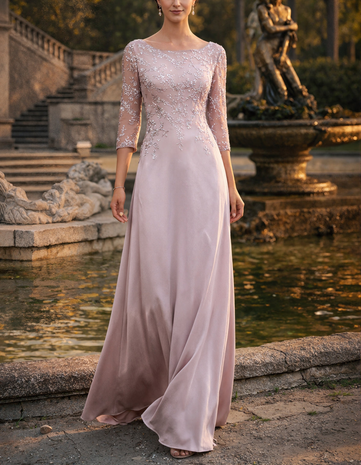 Solid Color Long Sleeve V-Neck With Sequins Maxi Dress