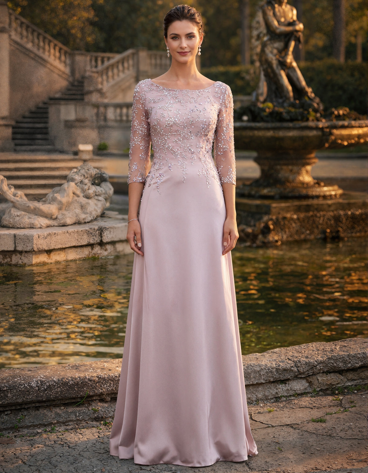 Solid Color Long Sleeve V-Neck With Sequins Maxi Dress
