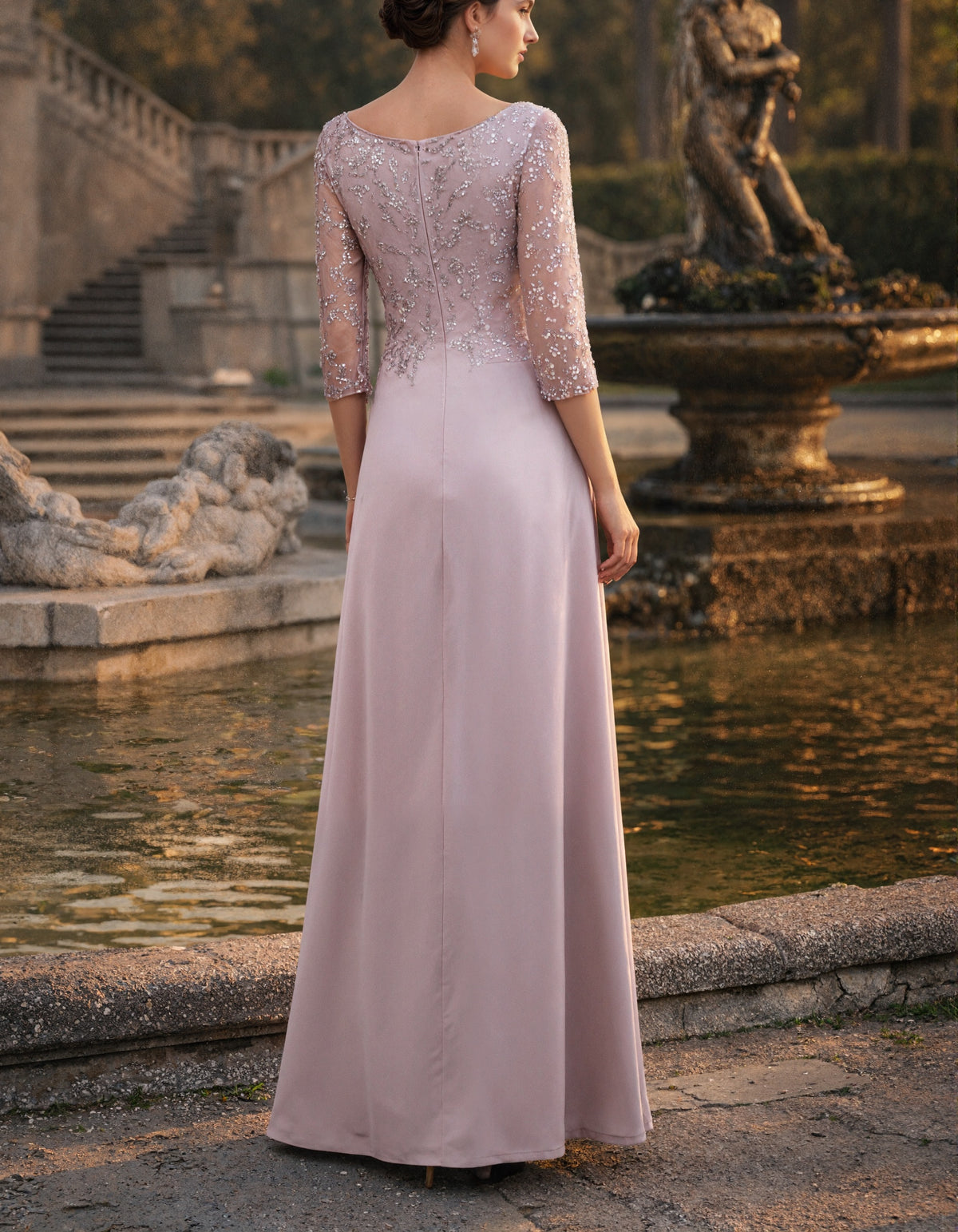 Solid Color Long Sleeve V-Neck With Sequins Maxi Dress