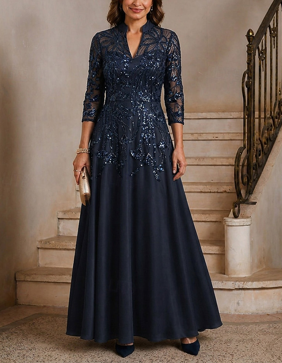 Solid Color Sequin And Satin Patchwork Maxi Dress