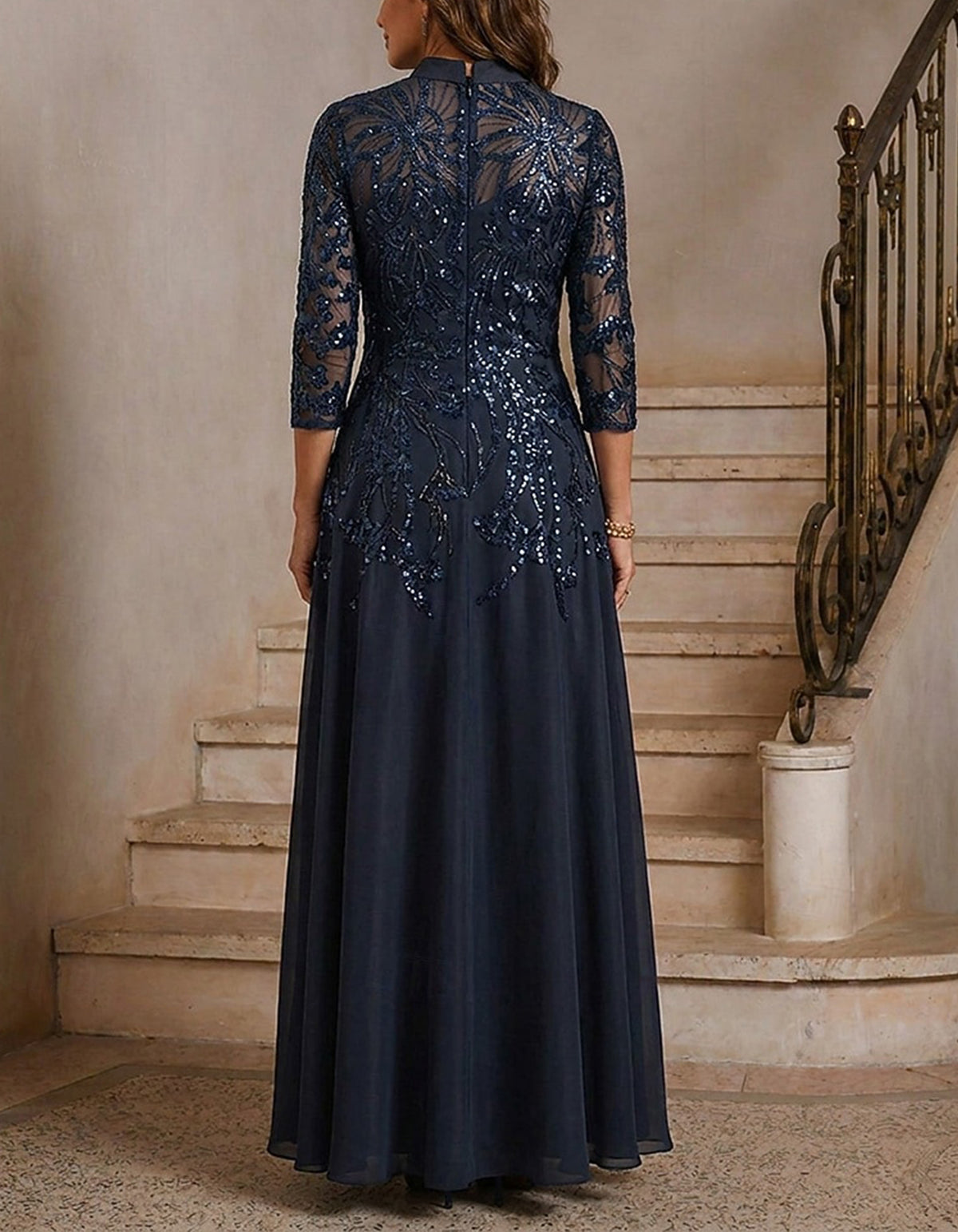 Solid Color Sequin And Satin Patchwork Maxi Dress