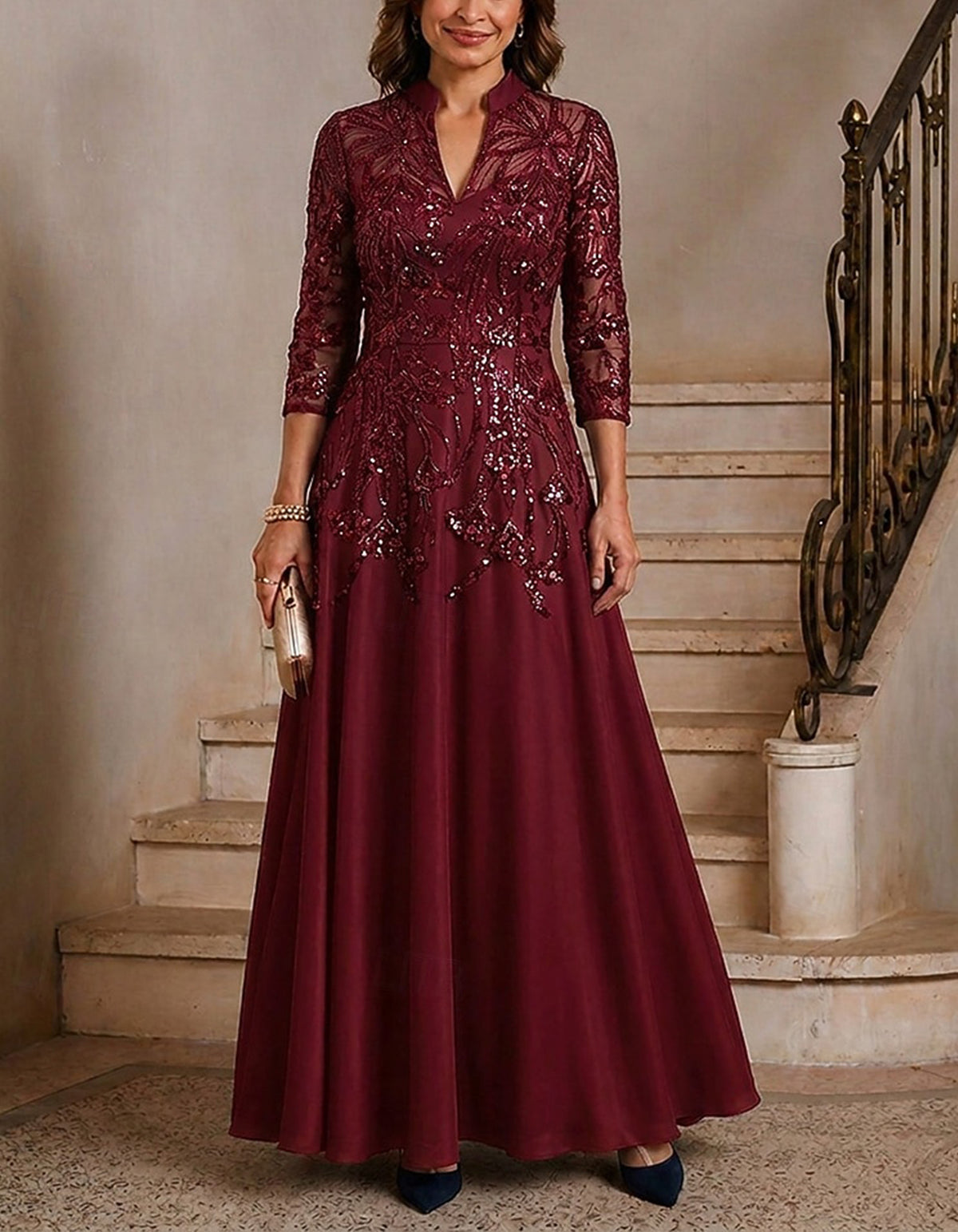 Solid Color Sequin And Satin Patchwork Maxi Dress