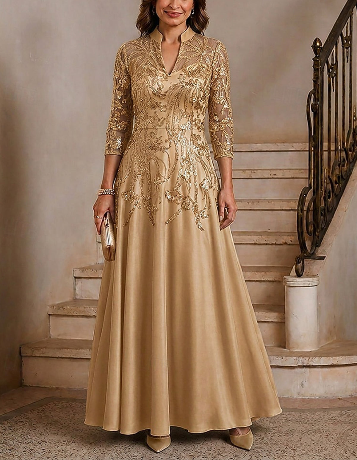 Solid Color Sequin And Satin Patchwork Maxi Dress