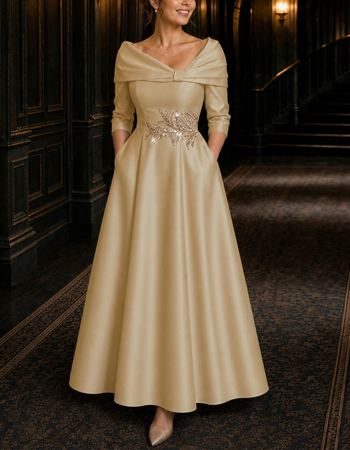 Solid Color Off The Shoulder Satin Maxi Dress