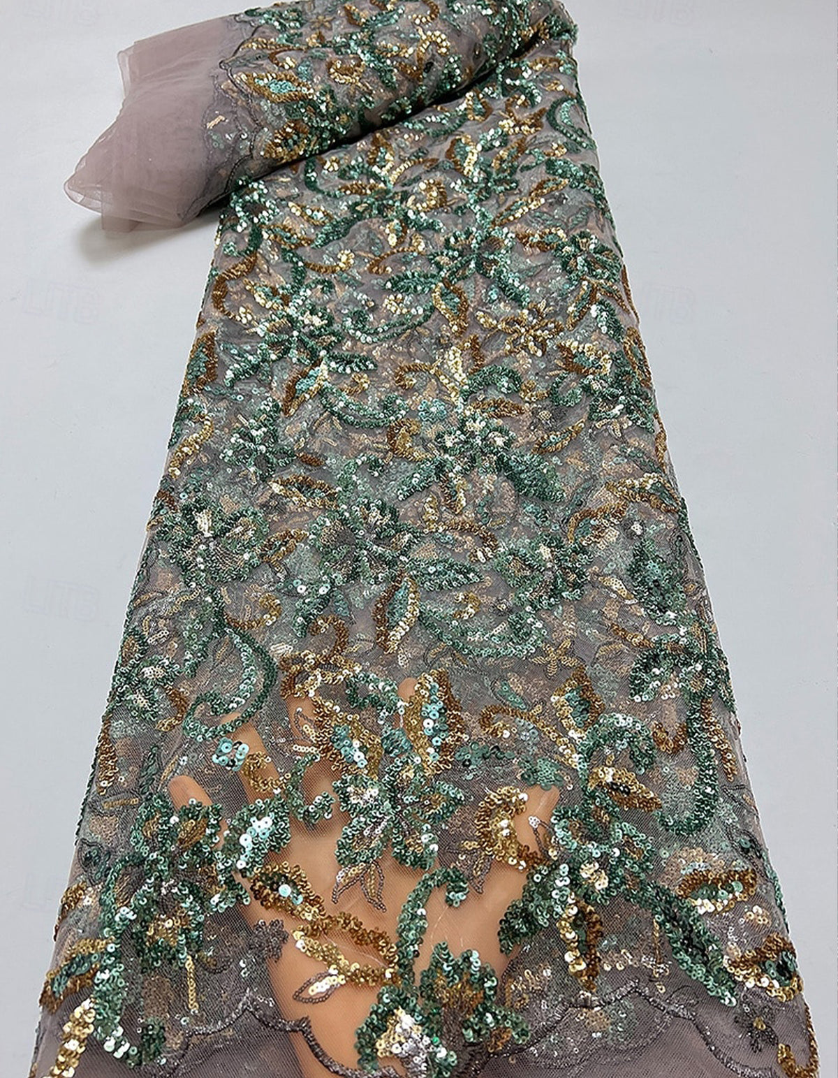 Solid Color Sequined Mesh Satin Maxi Dress