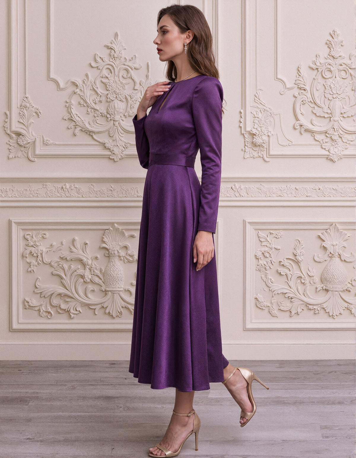 Solid Color Satin Midi Dress