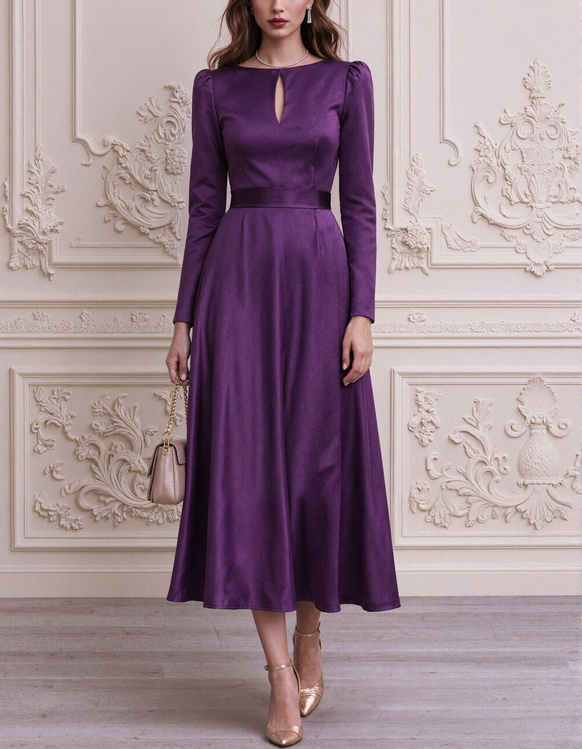 Solid Color Satin Midi Dress