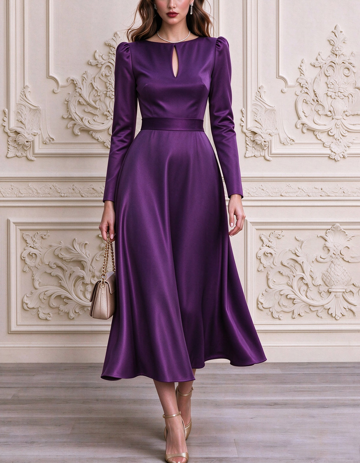 Solid Color Satin Midi Dress
