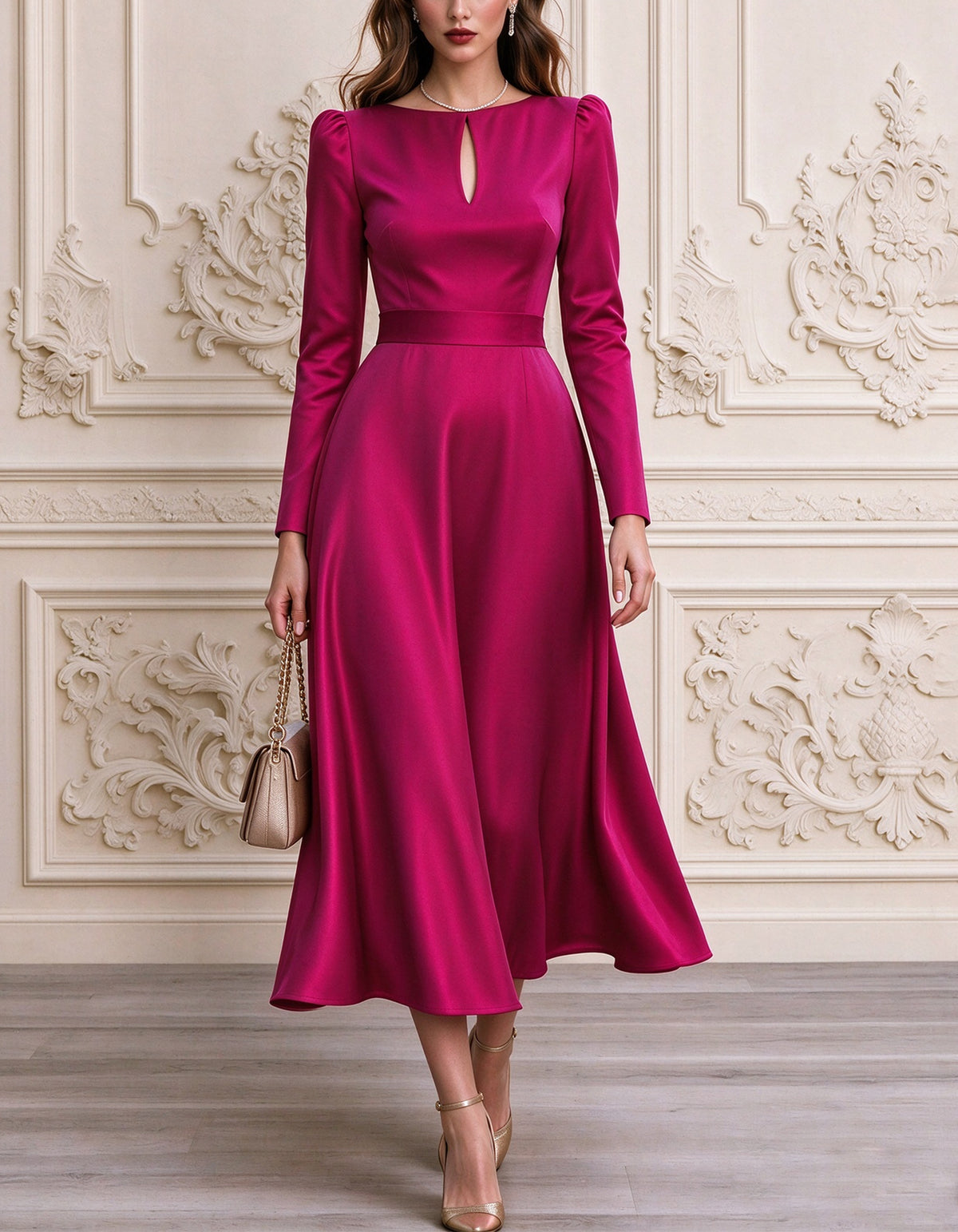 Solid Color Satin Midi Dress