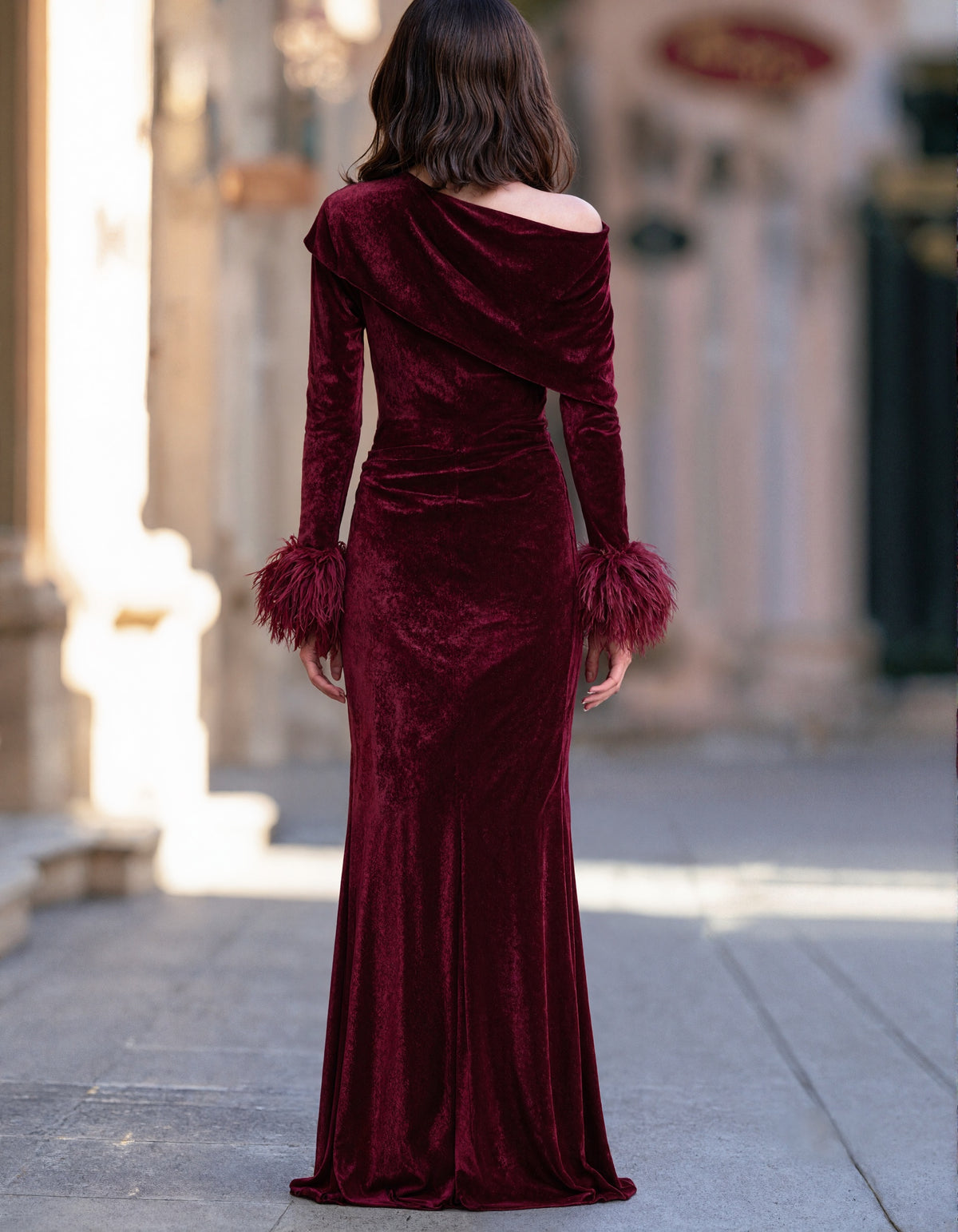 Burgundy Velvet Off The Shoulder Mermaid Gown Maxi Dress