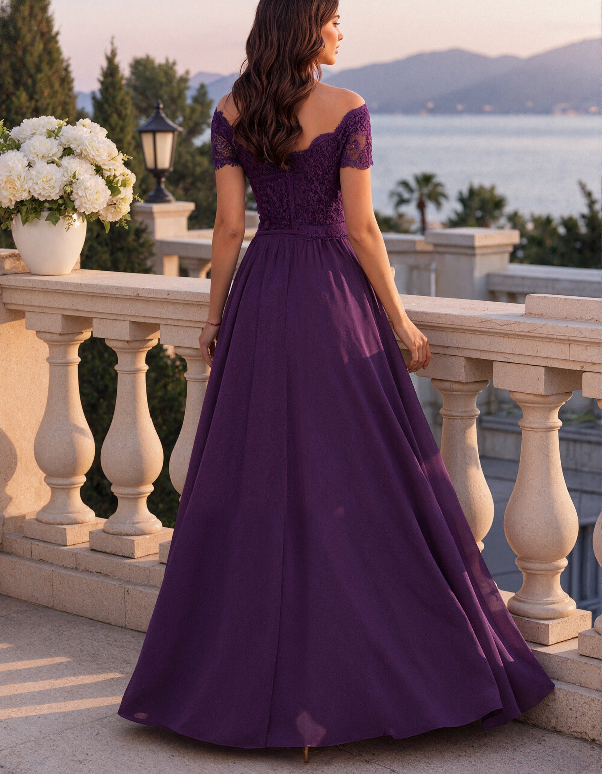 Solid Color Lace And Chiffon Maxi Dress