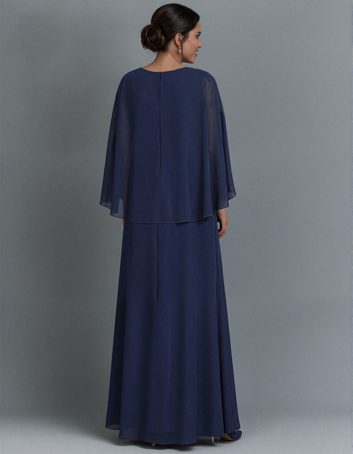 Navy Blue V-Neck Chiffon Maxi Dress