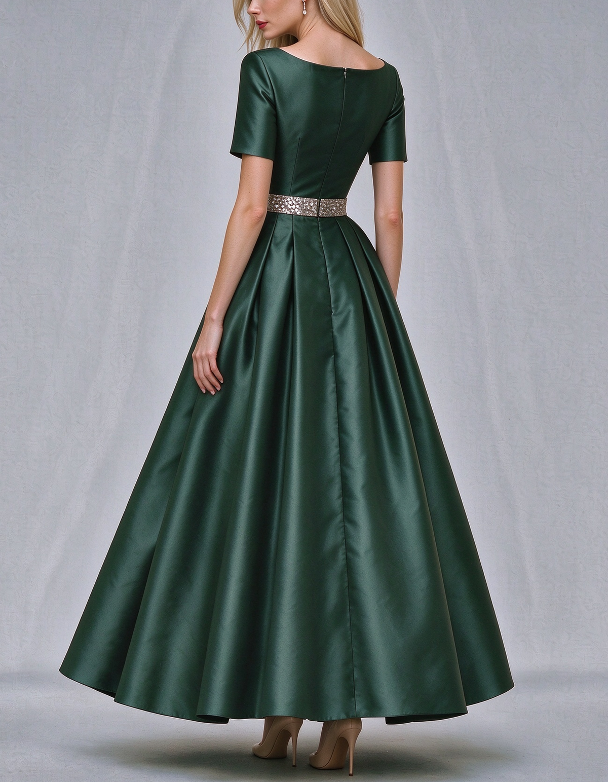 Boat Neck Short Sleeve Satin Maxi Dress