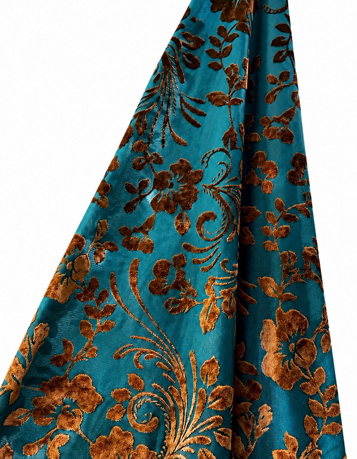 Batwing Sleeve Ruched Waist Floral Velvet Jacquard Maxi Dress