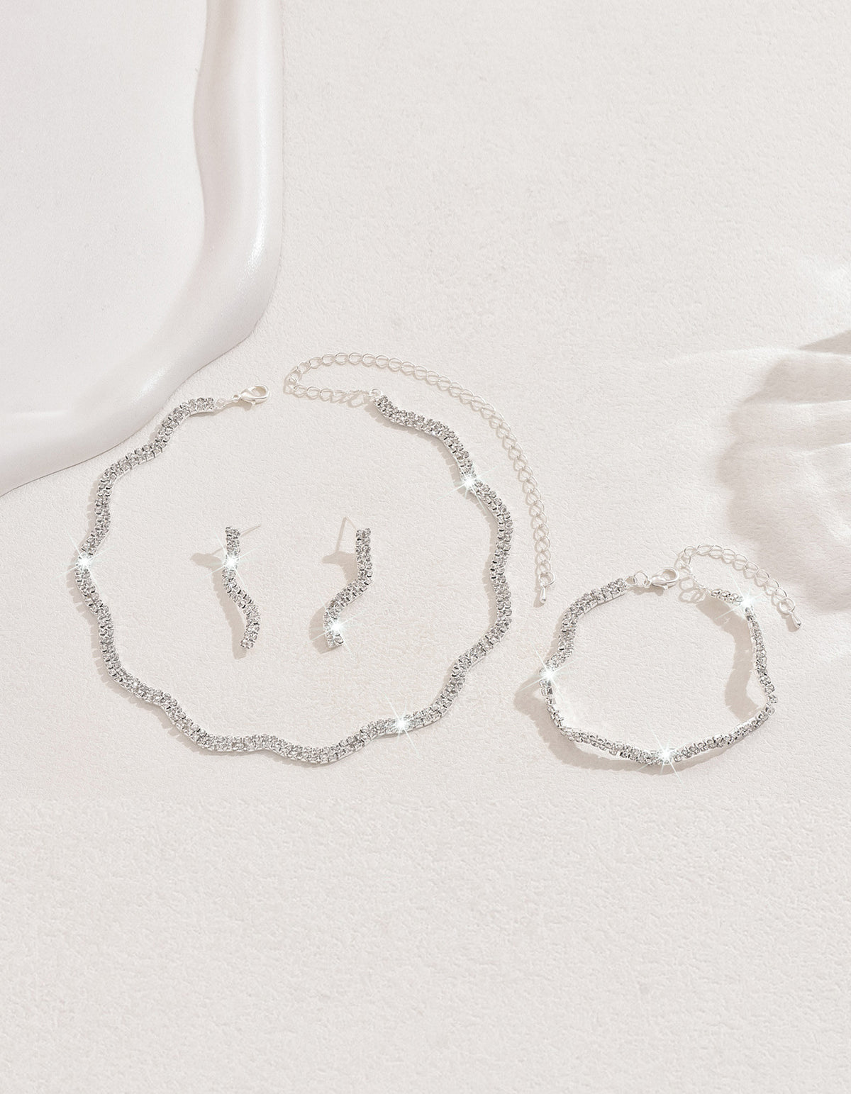 Rhinestone Necklace & Jewelry And Earrings 3-Piece Set