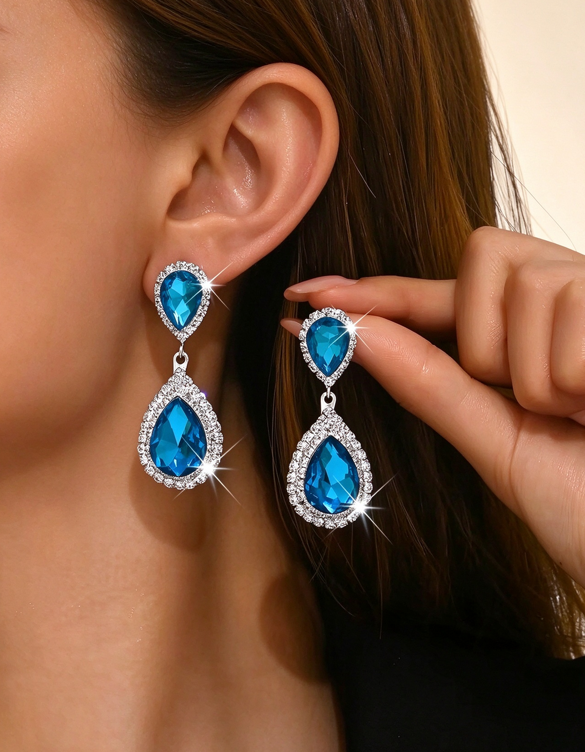 Colored Crystal Halo Drop Earrings
