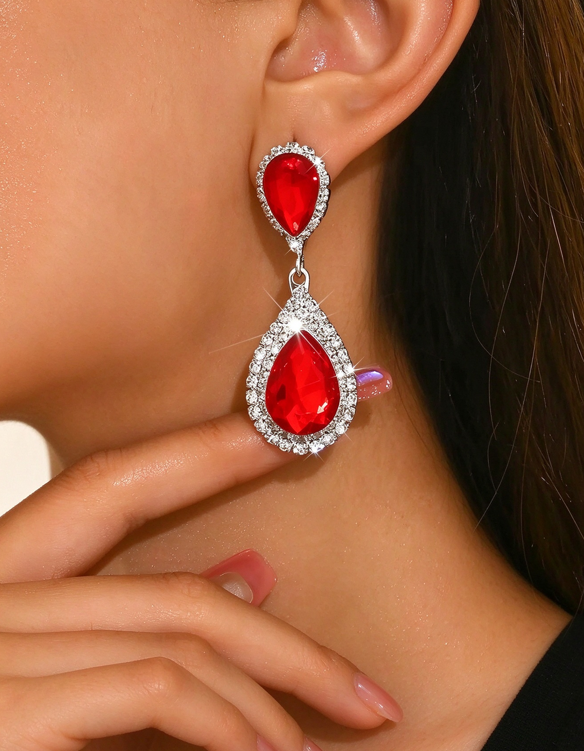 Colored Crystal Halo Drop Earrings