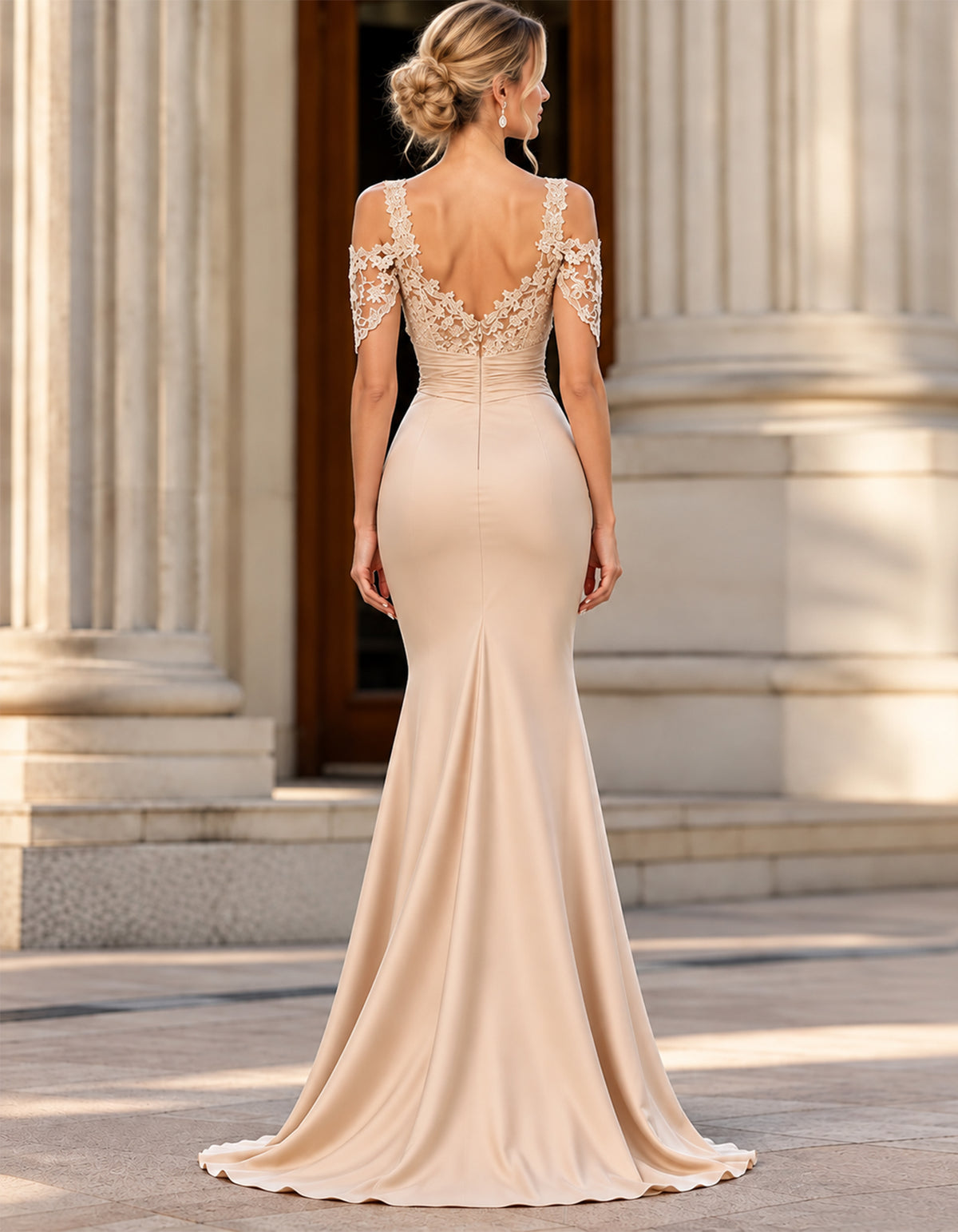 Champagne Satin And Lace Mermaid Maxi Dress