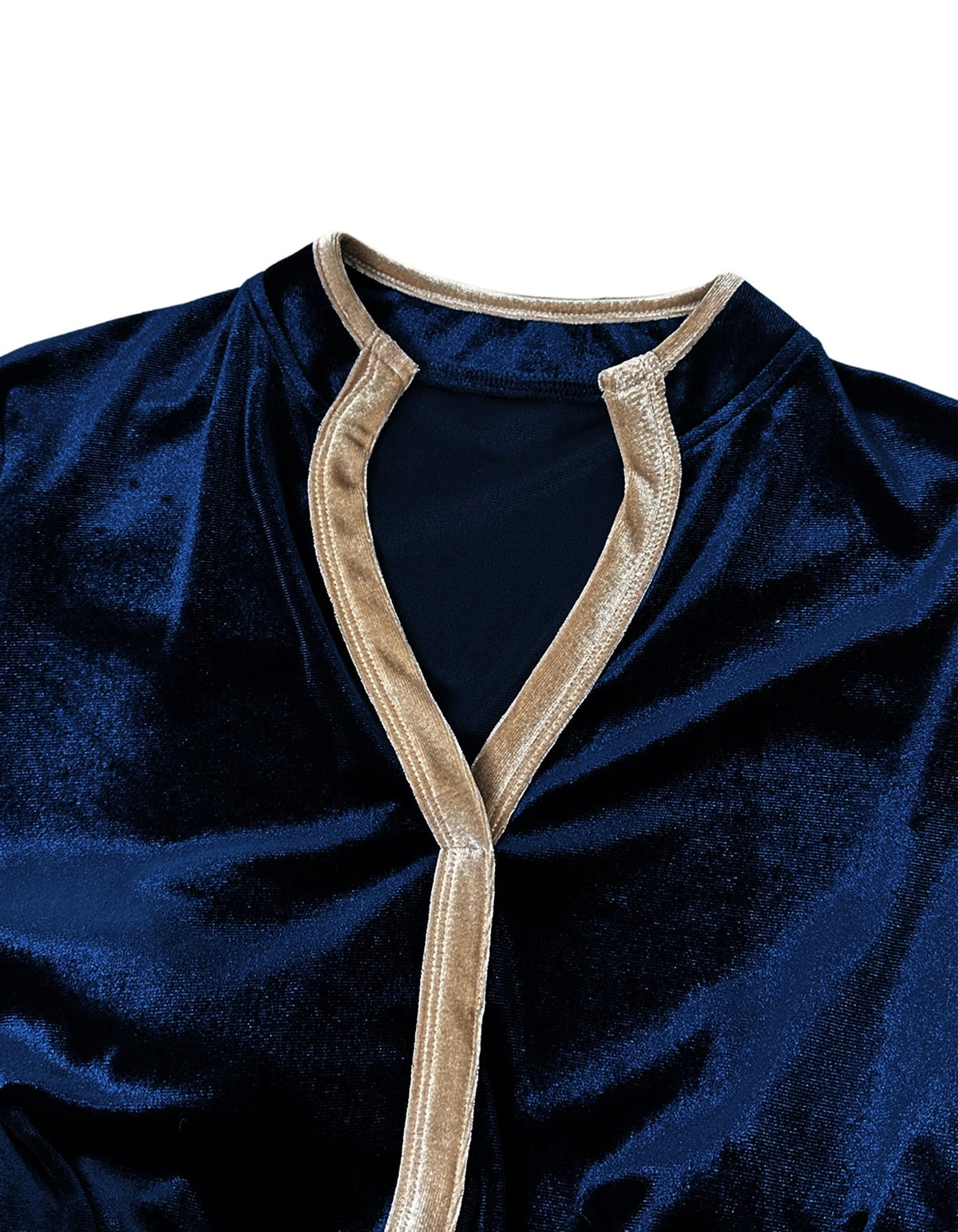 Navy Blue Velvet Stand Up Collar Midi Dress