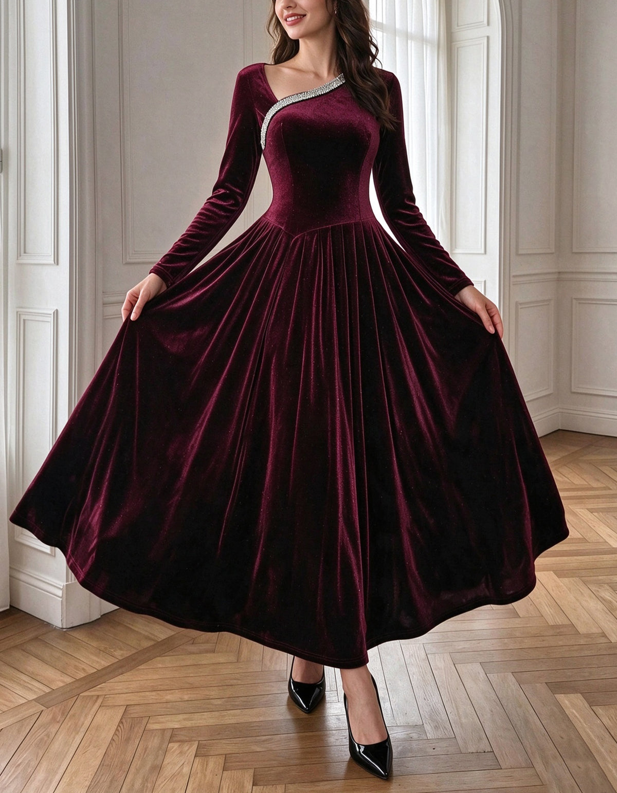 Burgundy Velvet Midi Dress